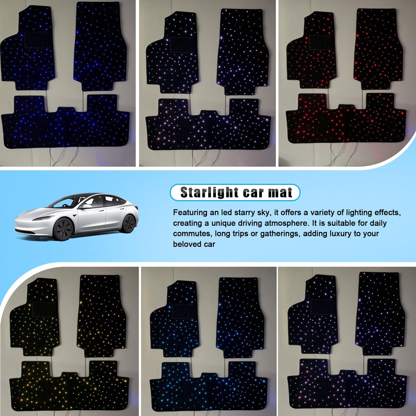 Starlight Floor Mats for Tesla Model Y with App Control led Floor Starlight Design All Weather Anti-Slip Mats, Black Automotive Carpet,Creates a Romantic Atmosphere for Date