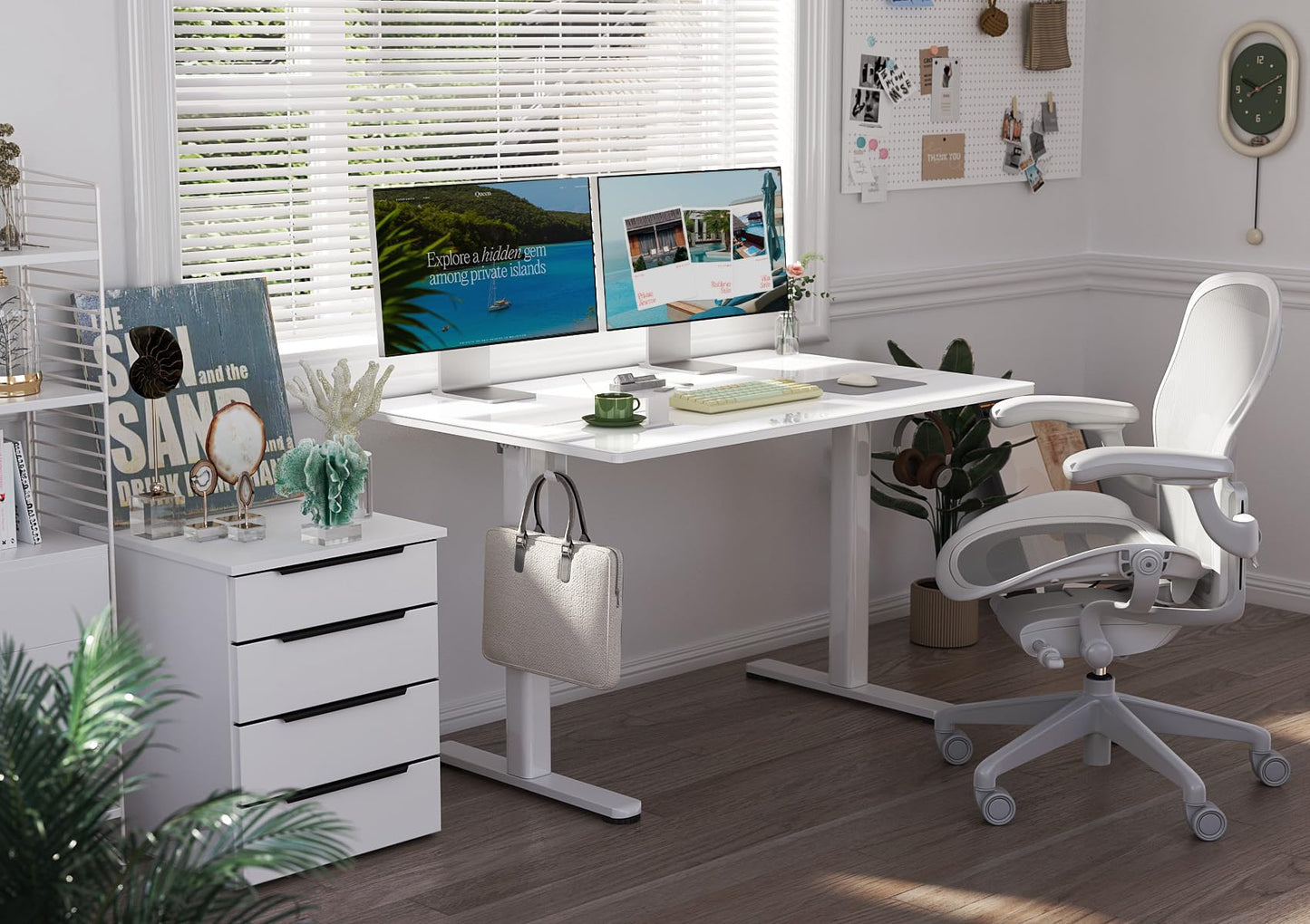 Claiks Glass Standing Desk, 48x24 Inch White Standing Desk Adjustable Height Electric Stand Up Quick Install for Computer Desks, Super White
