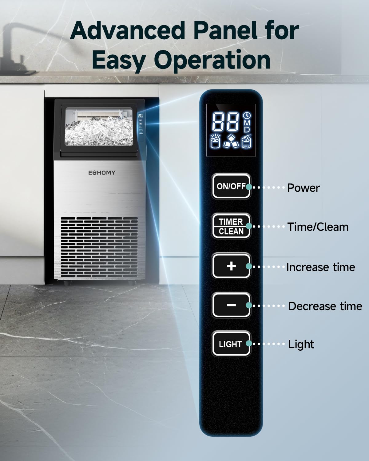 EUHOMY Commercial Ice Maker Machine,120lbs/24H Stainless Steel Under Counter Ice Machine with 33lbs Storage Bin, Freestanding Ice Maker for Home/Bar/Cafe/Restaurant