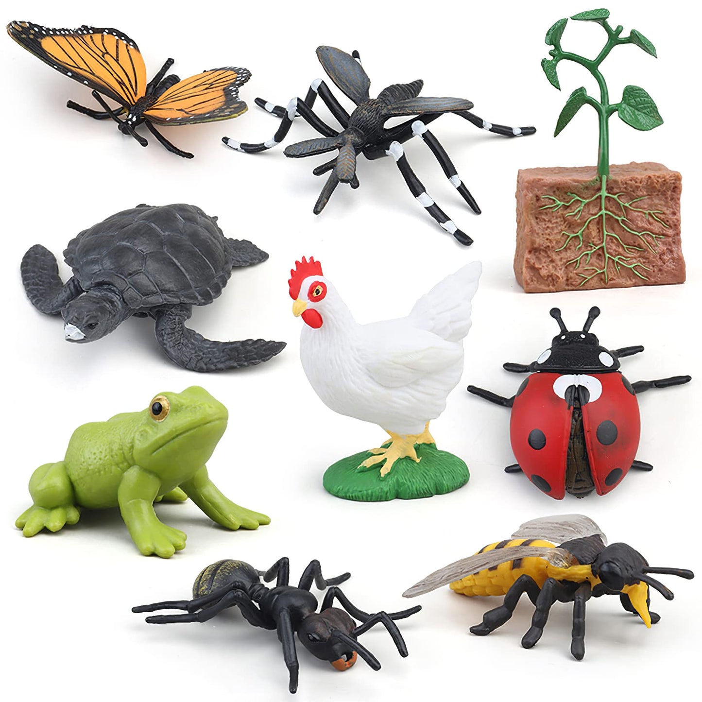 MIKNEKE Montessori Life Cycle Animal Figurines Learning & Education Toys, Plastic Insect Life Cycle Toys for Kids, Preschool Learning Activities for Toddlers (Plant Bee Ant)