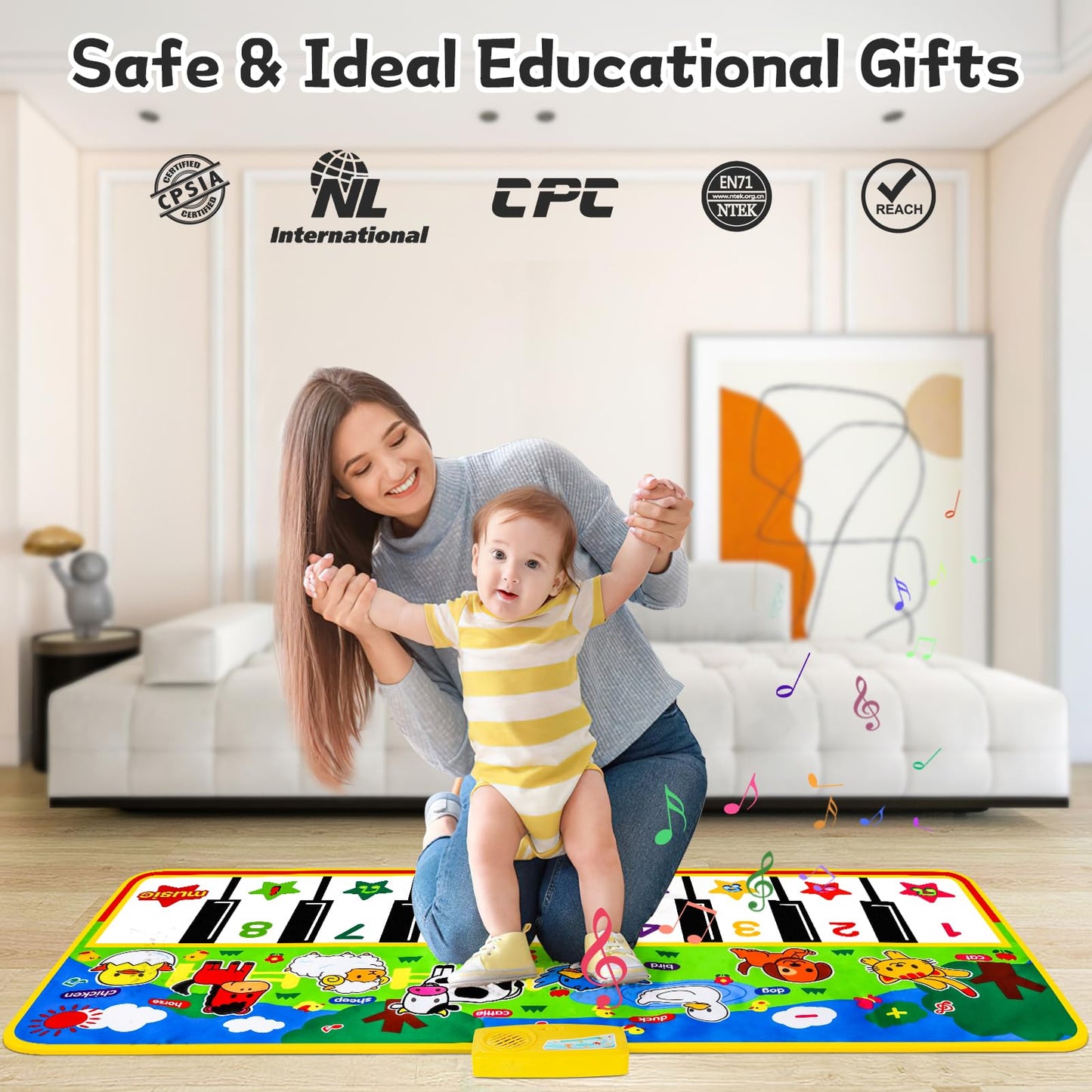 Piano Mat - 53" x 23" Musical Mat 8 Animals Sounds Dance Mat for Kids Touch Play Dancing Mat Toy Gifts for 1 2 3 4 5 6 Year Old Girls Boys