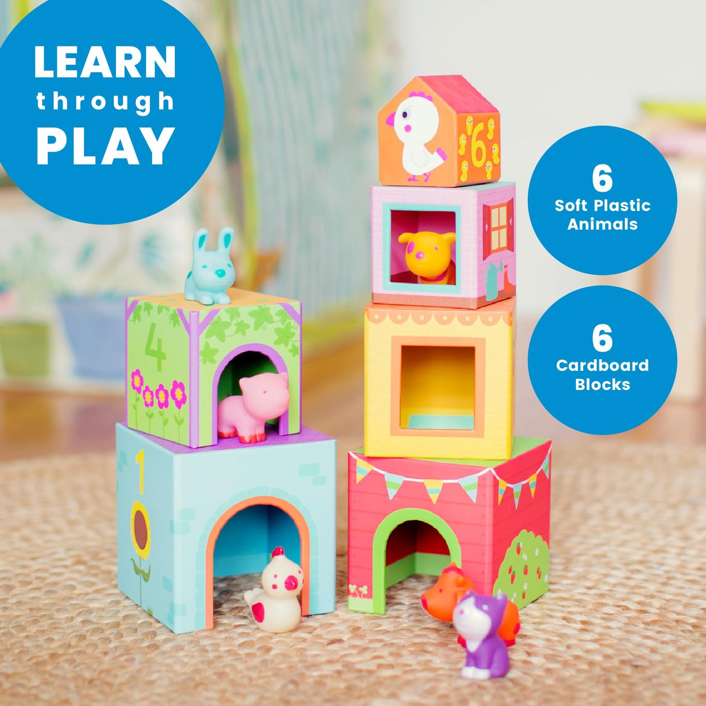 DJECO - Topanifarm Blocks - Build a Farm, Wooden Blocks & Animal Toys - Sorting & Stacking - Enhances Fine Motor Skills - Durable Playtime - Cute Design - Preschool Kids 18+ Months