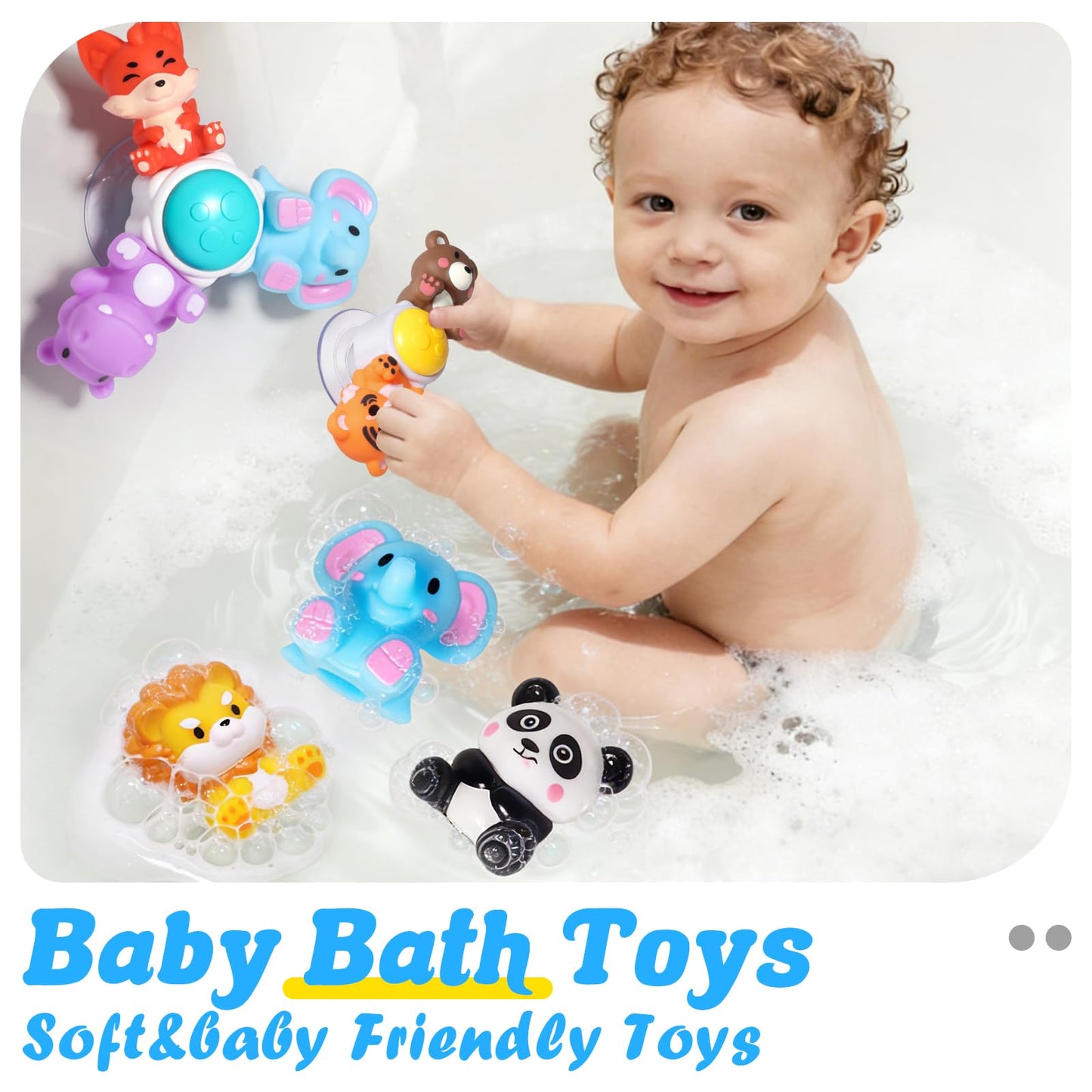 3PCS Cute Safari Animals Suction Spinner Toys for Babies, Detachable Soft Animal Figurines Finger Puppet, Bath Toy for Toddler Ages 1-3, Montessori Toys Birthday Gifts for Boys and Girls 12 Months+