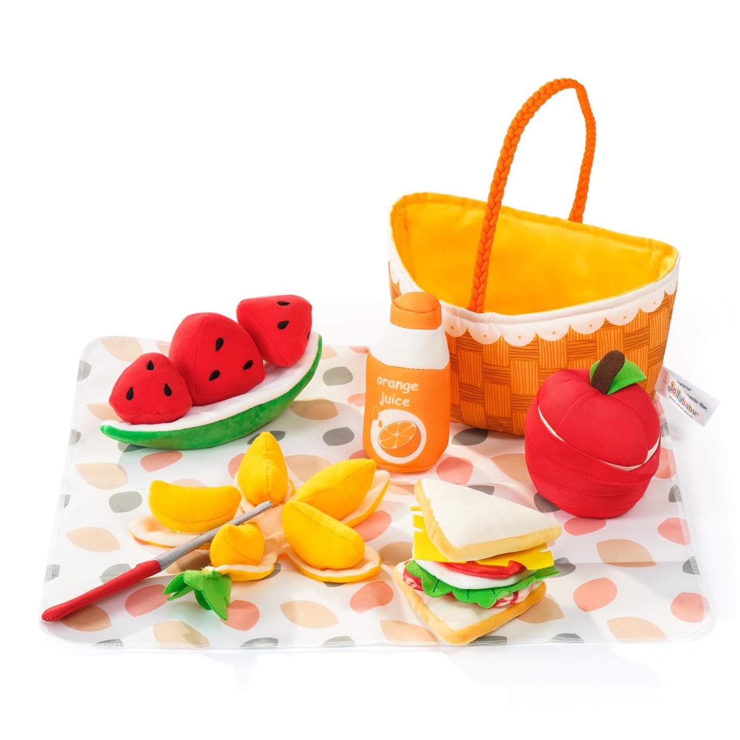 Jollybaby Soft Picnic Basket Cutting Play Food Toys for Baby 6-12-36 Months, Montessori Sensory Felt Fake Food Toy for Toddler 1-3, Birthday Gifts for 1 Year Old Boys and Girls