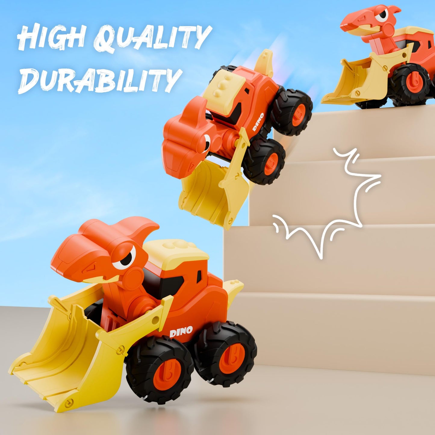 iPlay, iLearn Dinosaur Truck Toys for Toddlers, Boys Dinos Press Go Racing Cars, Kids Construction Sandbox Vehicles Playset, Baby Push Go Friction Car Set, Birthday Gift for 18 Month 2 3 4 5 Years Old