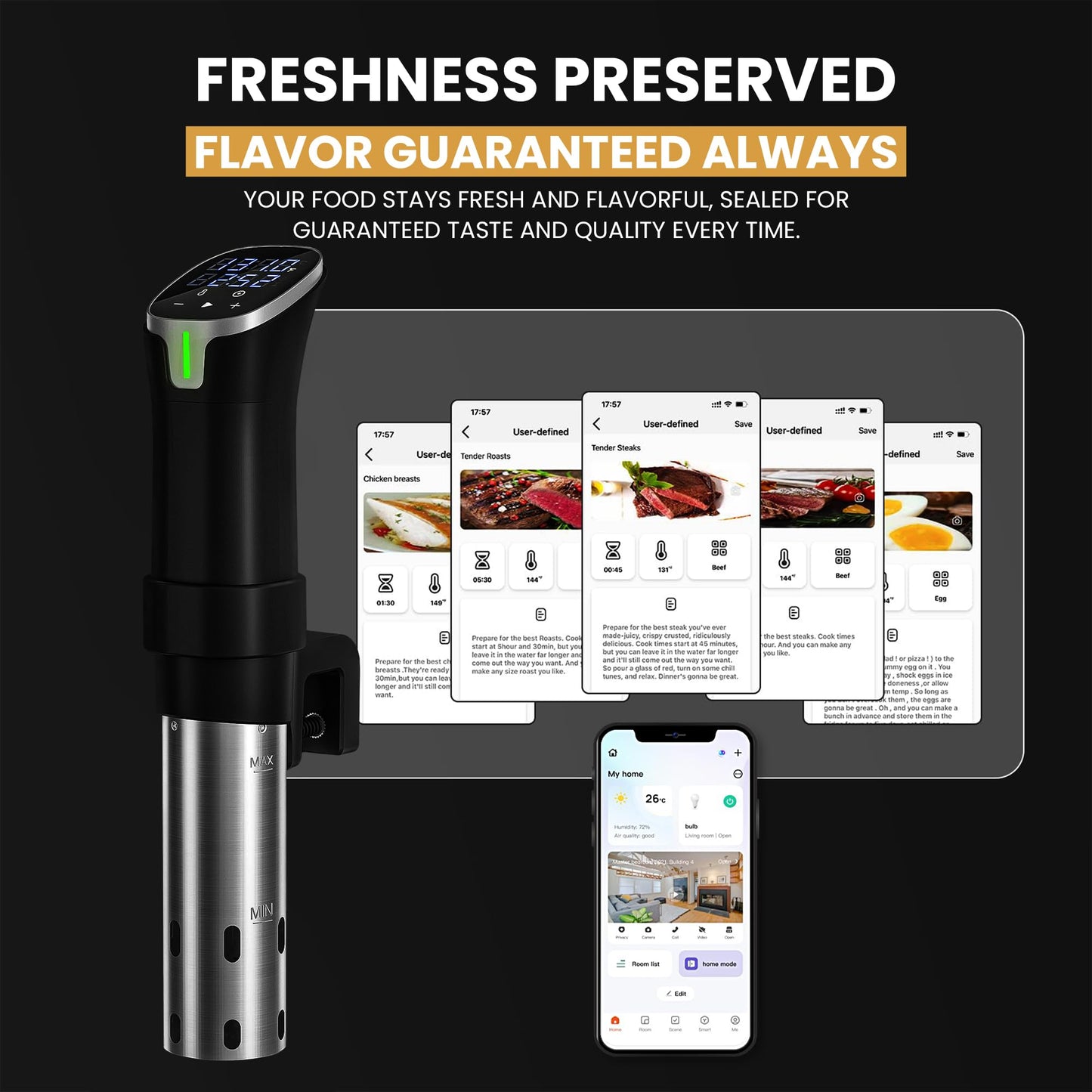 CRUXO 1100W Sous Vide Cooker Kit With App Control, Immersion Circulator, LED Display, Touch Panel, Vacuum Sealer & 10 Sealing Bags | Suvee Sous Vide Machine For Precise Cooking, Smart Thermal Cooker
