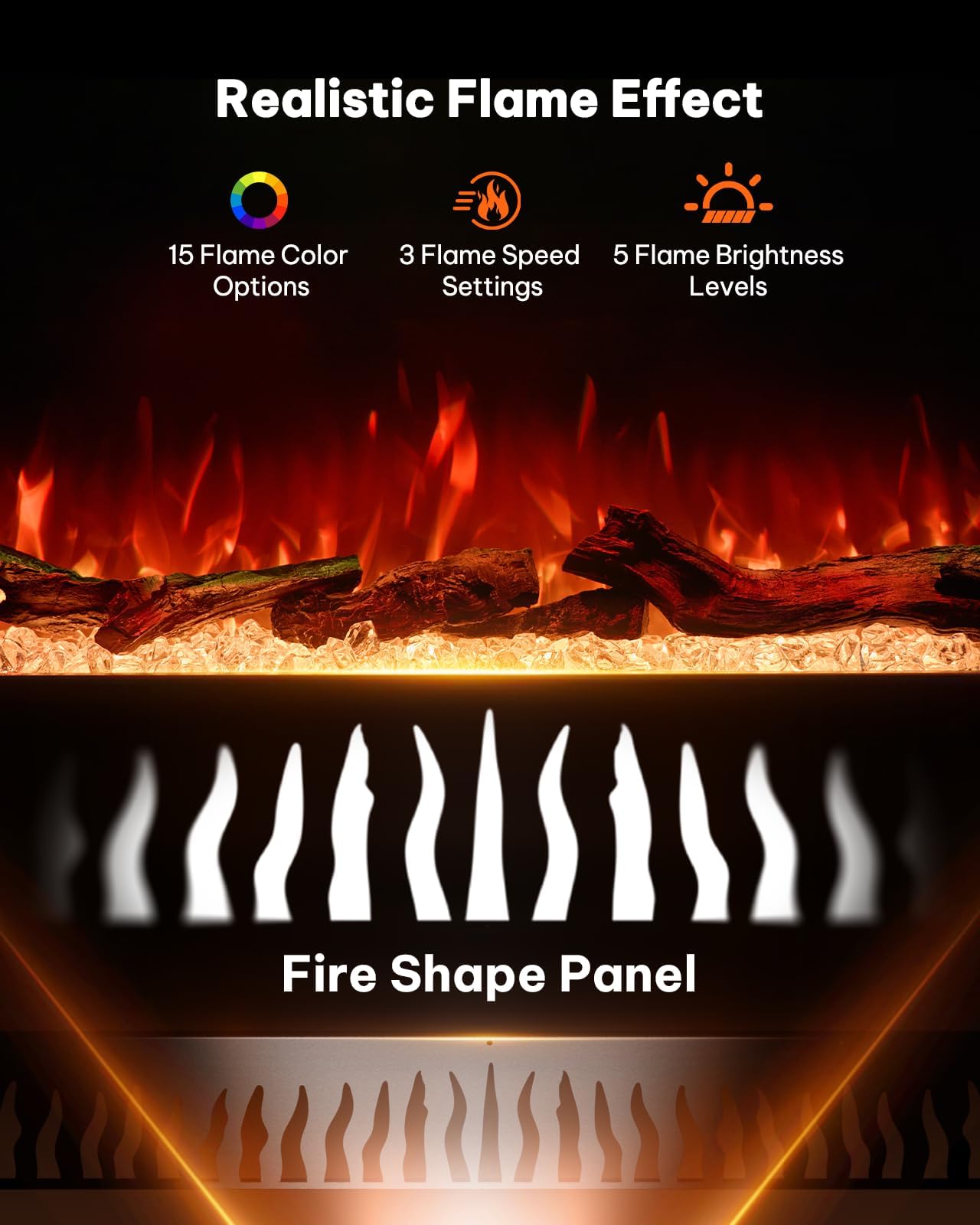 Silonn 3-Sided Smart 50" Electric Fireplace, Alexa & App Control Fireplace with 15 Flame Colors, Electric Fireplace Inserts Logs, 5110 BTU Heat Output, Realistic Flame and Sound