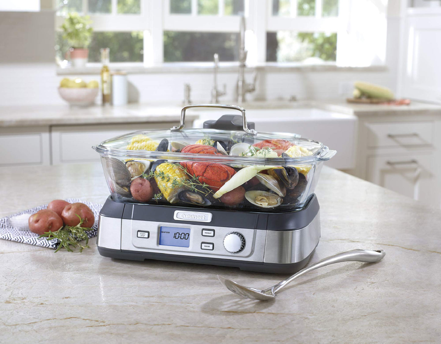 Cuisinart Cookfresh Digital Glass Food Steamer for Cooking, 5-Liter Vegetable Steamer with 5 Pre-Programmed Settings, Keep Warm Function, Audible Alert, Dishwasher-Safe Pot, STM-1000, Stainless Steel