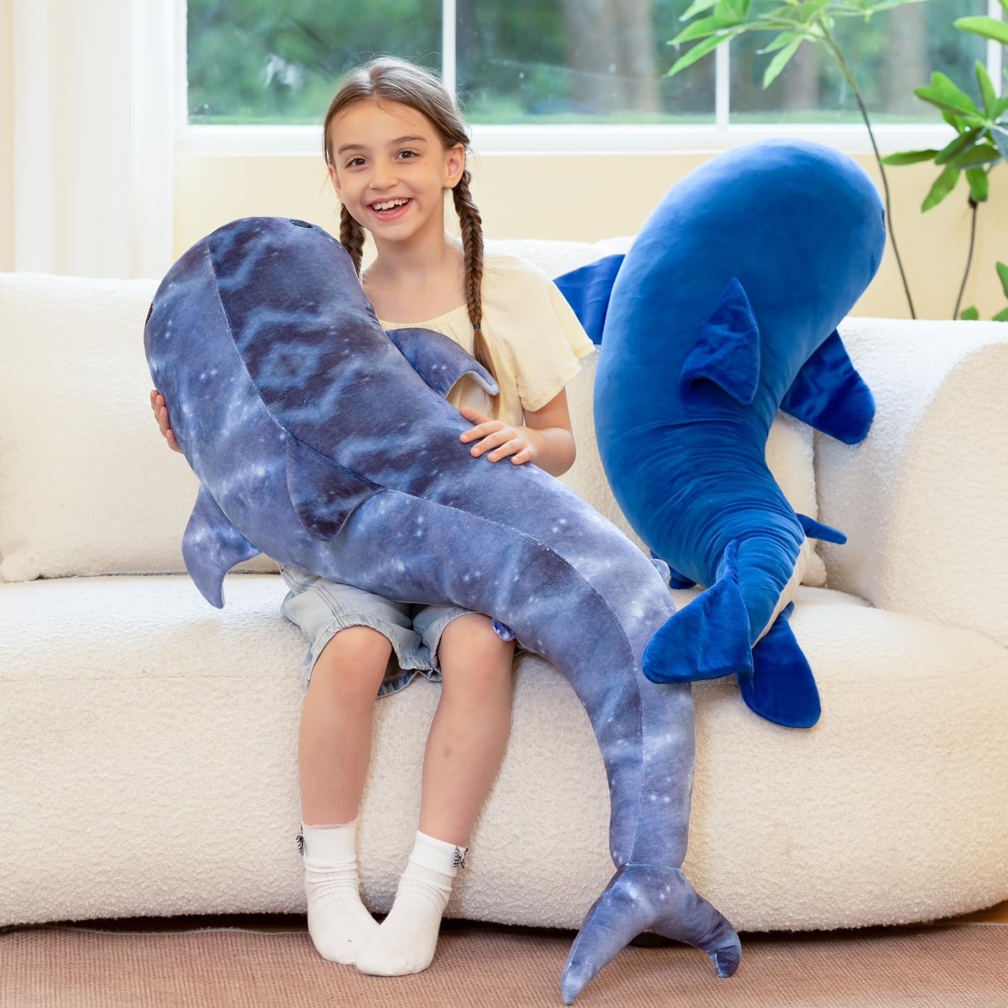 Tezituor 4ft Giant Whale Shark Stuffed Animal, S-Shape Stuffed Shark Plush Toy for Boys Girls, Hugging 47inches Soft Long Ocean Whale Shark Plush Body Pillow for Sleeping