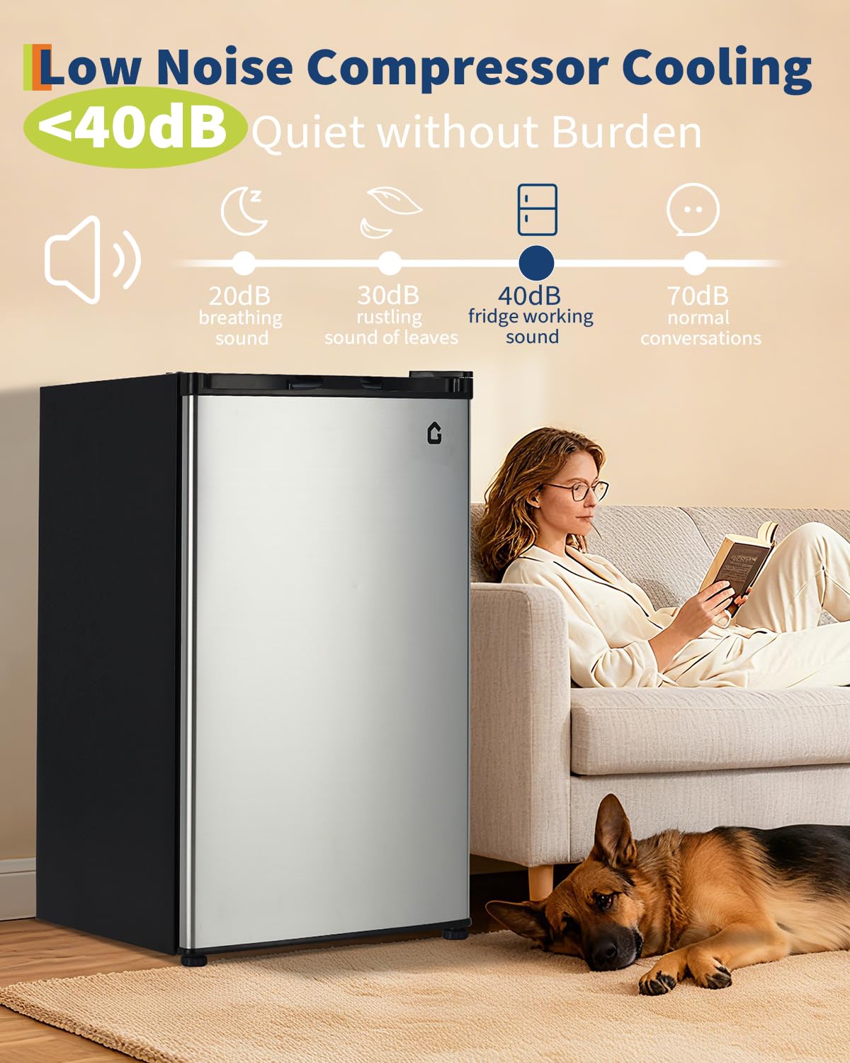 GarveeHome 4.5 Cu.Ft Mini Fridge with Freezer, Low Noise< 38dB, Compact Refrigerator w/Reversible Door, Adjustable Thermostat Energy-Efficient, Small Fridge for Bedroom, Office, Dorm