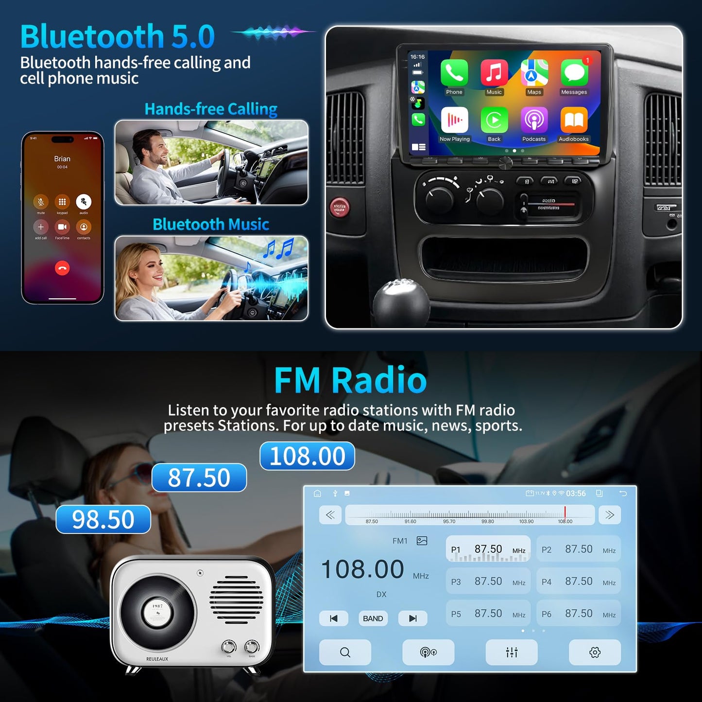 4+64G for Dodge RAM 1500 2500 3500 2002 2003 2004 2005 Radio 9 Inch Car Stereo with Physical Buttons and knobs Support Carplay Android Auto GPS Navigation SWC Back up Camera