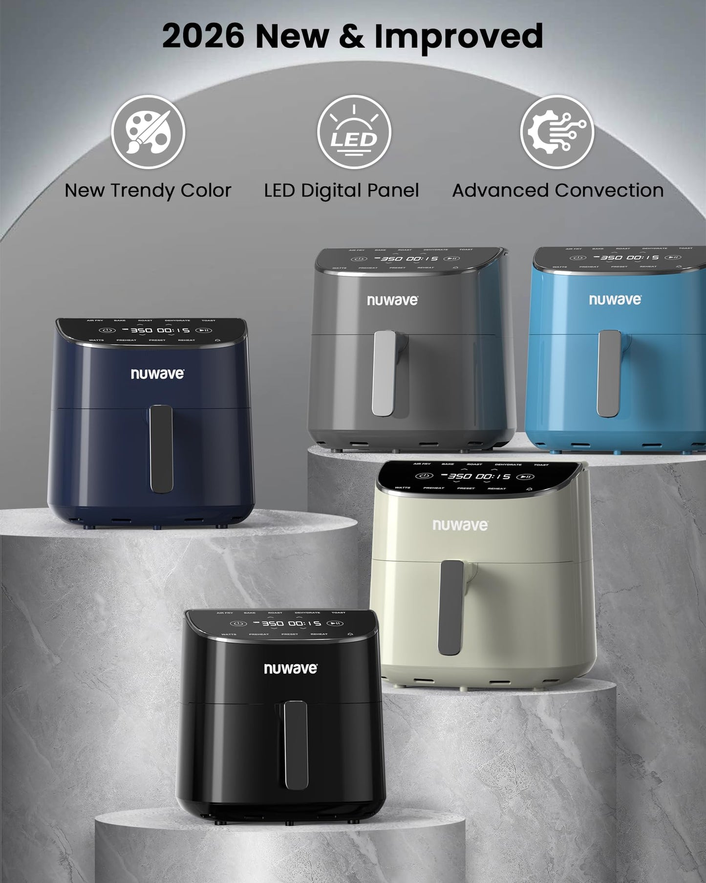 Nuwave Brio Plus Air Fryer 8 Qt, New & Improved, PFAS-FREE, 7 Digital One-Touch Cook Functions that AIR FRY, BAKE, ROAST, DEHYDRATE, TOAST, REHEAT, PREHEAT, 150 Presets, 50°F~400°F (Cozy Blue)