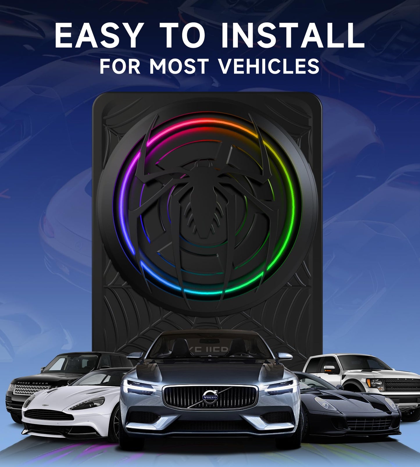 1200W RGB Subwoofer, Slim Underseat Car Subwoofer and Amp Package with RGB Beat-Synced Light, Individual Control for Low Pass/Gain/Boost (A, B)