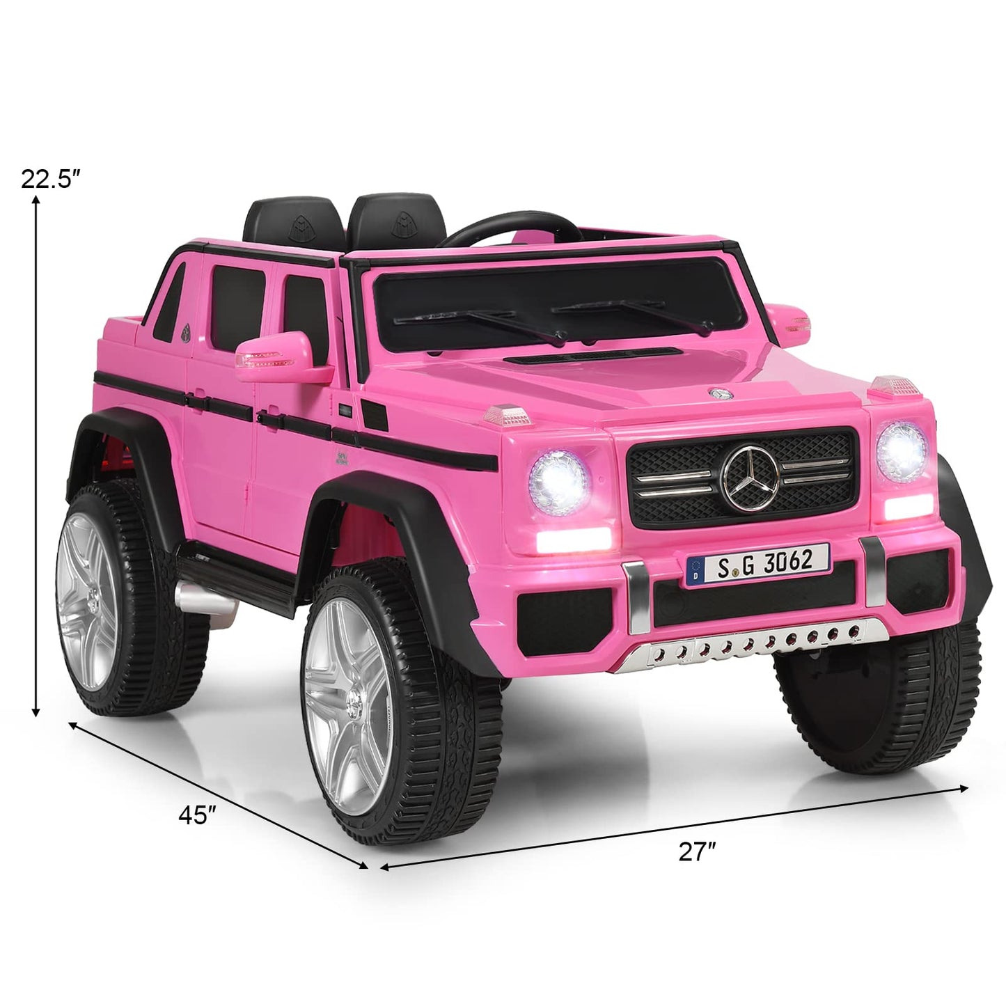 HOMGX Ride On Car, 12V Battery Powered Truck w/2.4G Remote Control, Motorized Toy w/3 Speeds & Spring Suspension, Double Door w/Lock, Licensed Mercedes-Benz Electric Cars for Kids (Pink)
