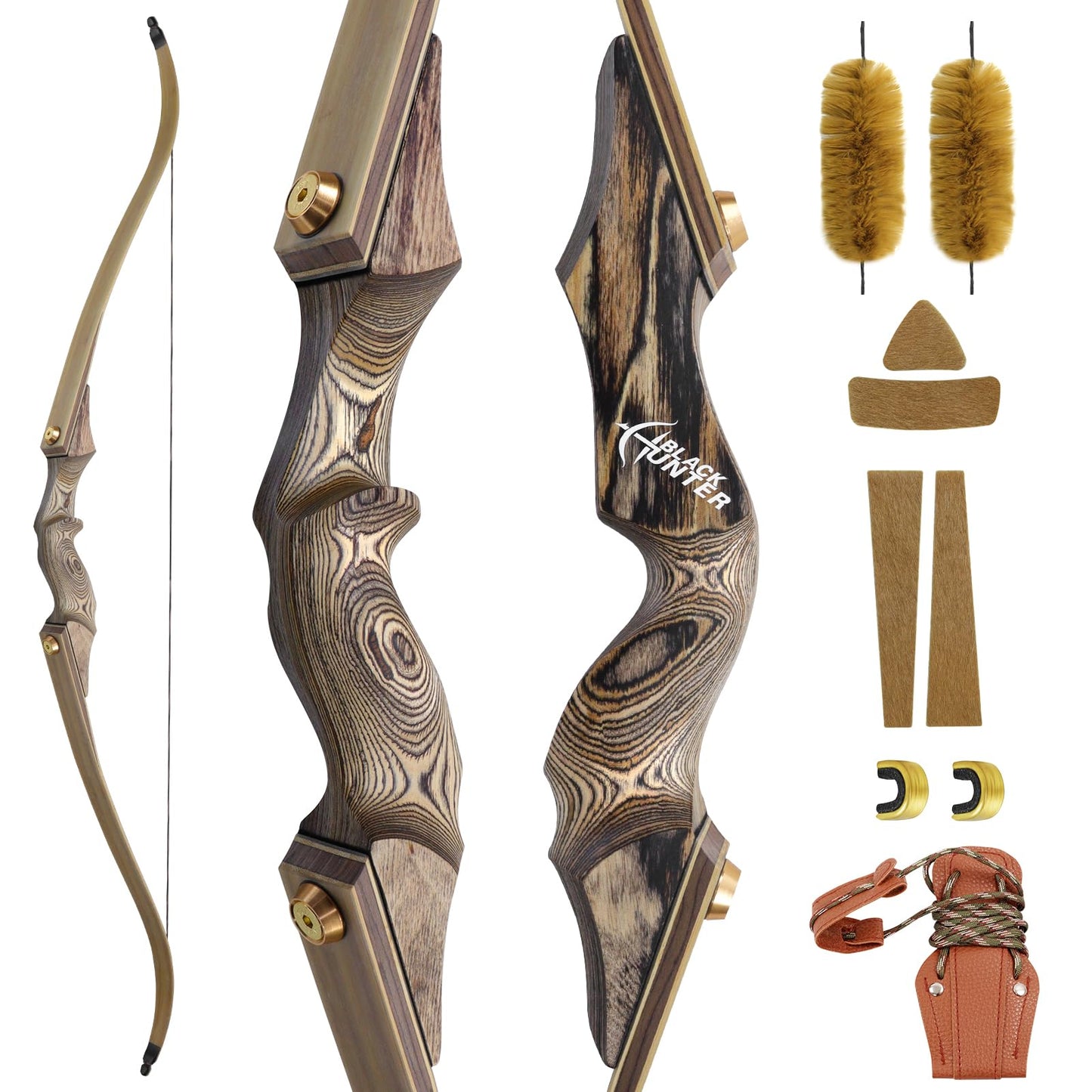 oubert Black Hunter Bow 60 Inch Archery Takedown Recurve Bow 20-60 Lbs Right Hand Hunting Bow with Stringer Tool Wooden Riser Archery Bow Set for Adults Shooting Practice (60LBS)