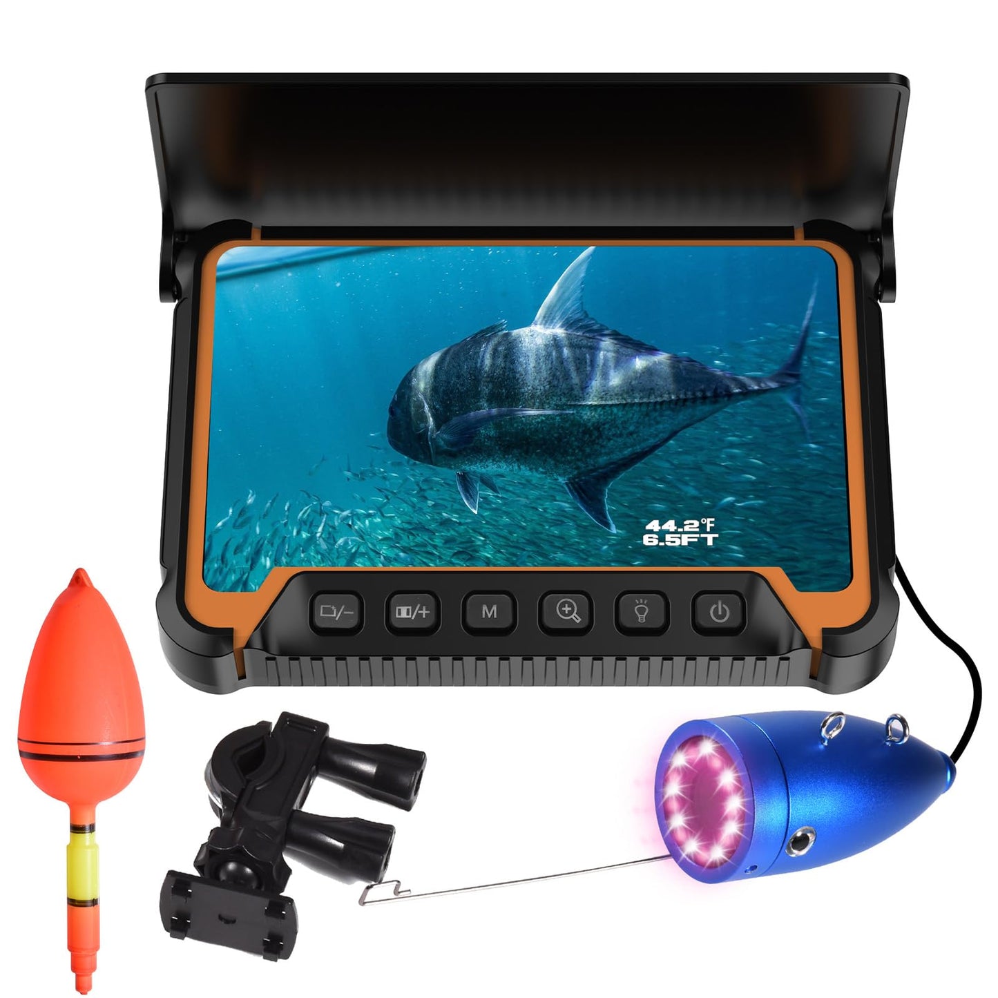 Underwater Fishing Camera w/Temp Depth Sensor,7" HD Fish Finder Camera 100ft Long Cable IR LED Night Vision Wide Angle Lens Line Camera for Kayak Lake Boat Ice Fishing Portable Fish Finder
