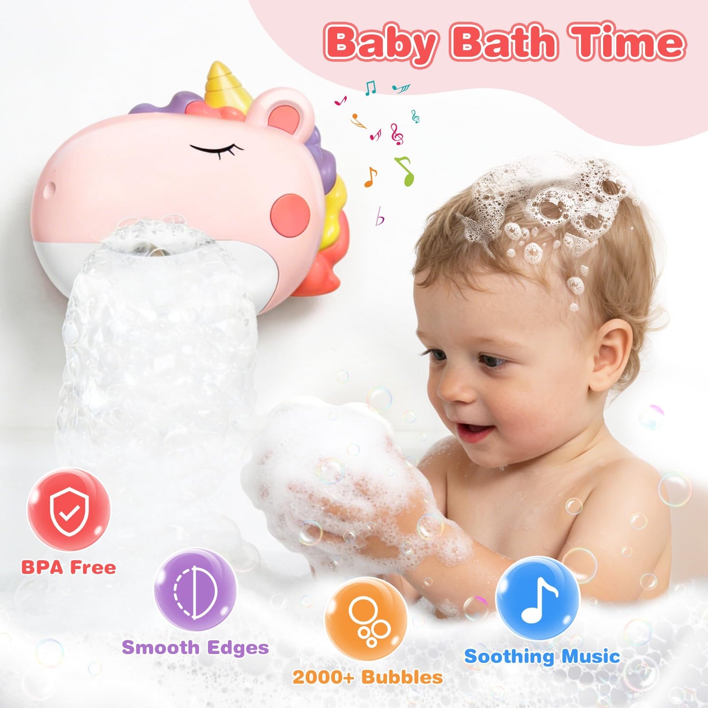 Bath Toys, Bath Bubble Machine Toddler Bath Toys for Kids Ages 1-3 4-8, Interactive Bathtub Shower Water Toys Bubble Maker with Music Christmas Birthday Gifts for Boys Girls