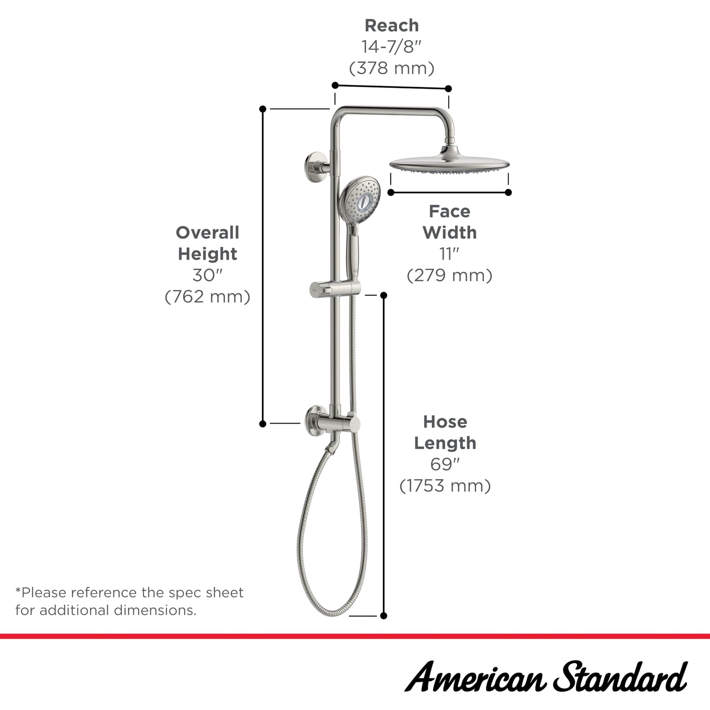 American Standard 1029072430 Spectra Versa 24-Inch 4-Function Retrofit Shower System with Rain Shower Head with Handheld Sprayer, 1.8 GPM, Matte Black