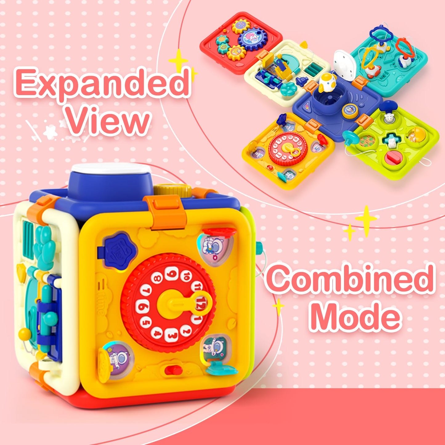 Covsen Montessori Toy for 1+ Year Old Girl Gift – 6-in-1 Busy Board for Toddlers 1 2 3 4 Year Old – Educational Sensory Early Development Toys– First 1st Birthday Gifts for Kids