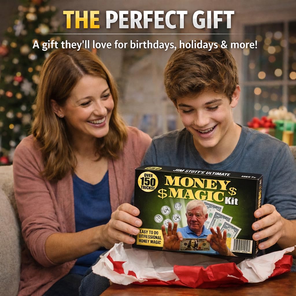 Jim Stott’s Ultimate Money Magic Kit – 150+ Easy Magic Tricks for Kids, Teens & Adults – Learn Coin Vanishes, Money Tricks & Illusions – Beginner Friendly Magic Set with Video Tutorials