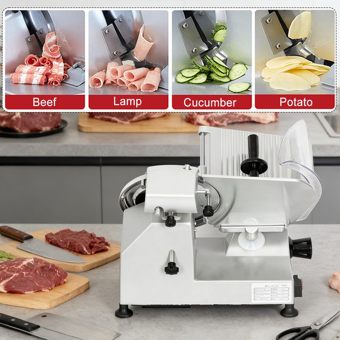 CTJ Commercial 10" Meat Slicer Electric Food Slicers 150W Meat Cutter Machine for Commercial and Home Use with Cut-Resistant Gloves for Cutting Deli, Vegetables, Hard Bread, Cheese, Ham