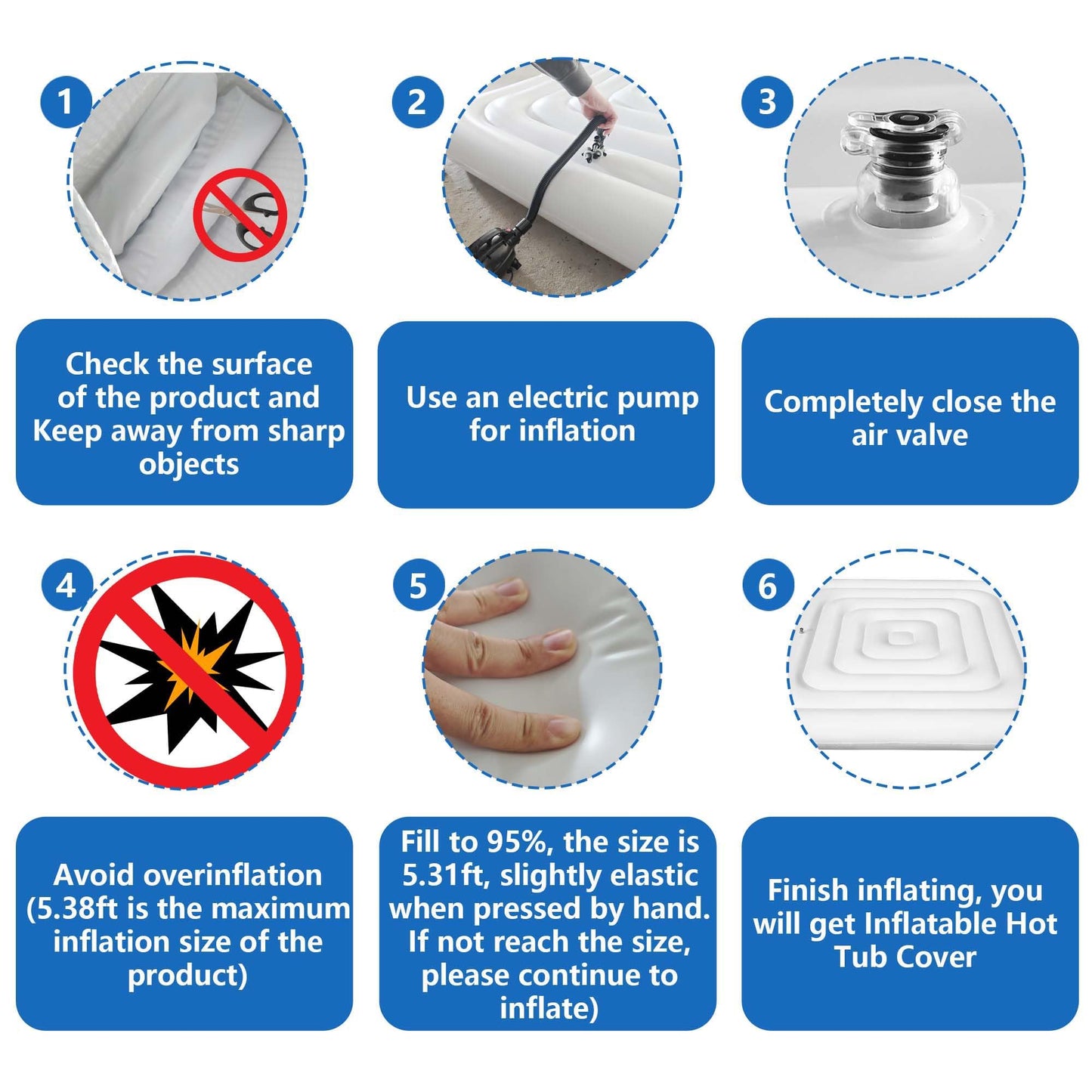Tlswshsy 5.3 Ft Inflatable Hot Tub Cover- Energy Saving Lid for Square Hot Tub- Foldable Protective Rain Overflow Cover for Outdoor Inflatable Hot Tubs