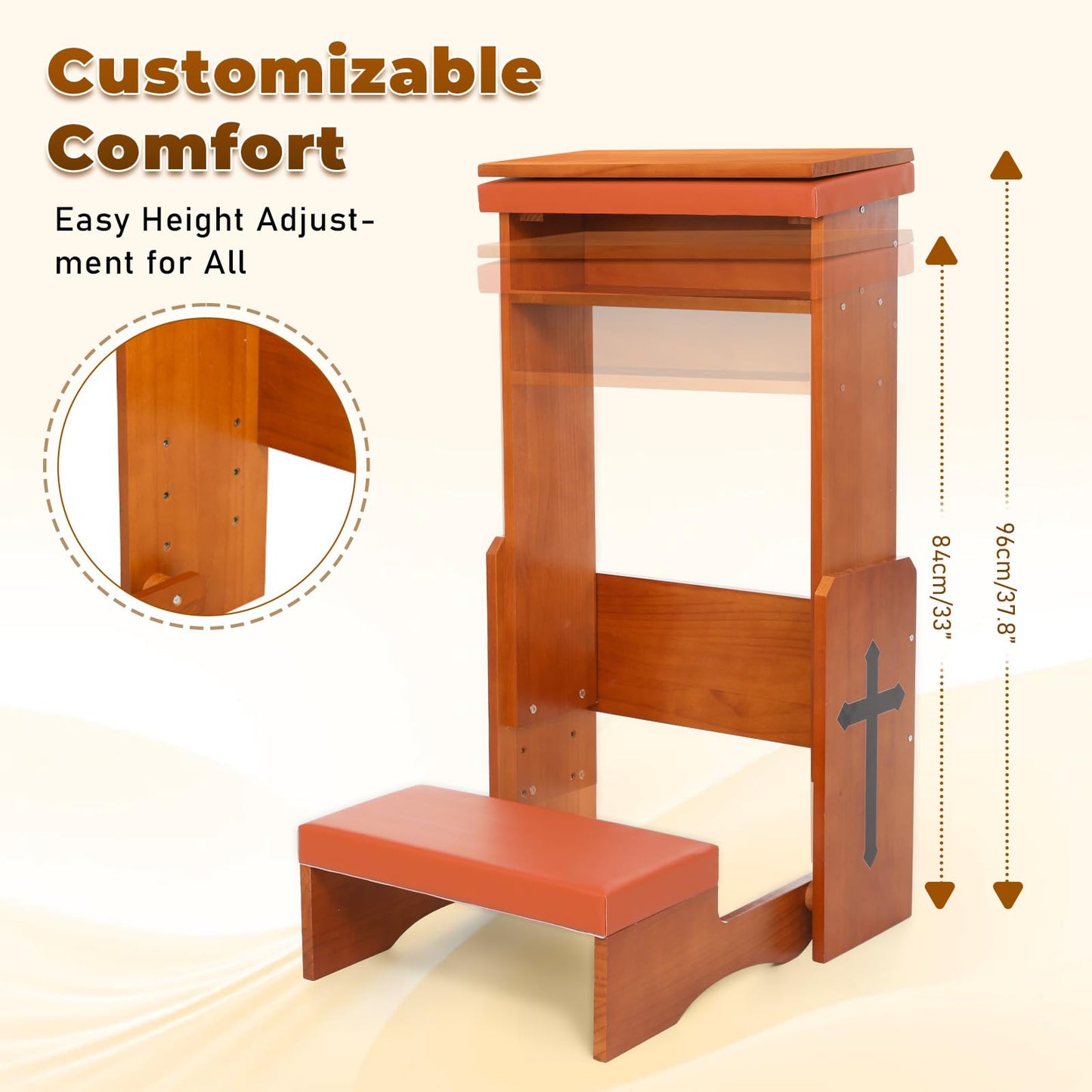 JoyPcsTable Prayer Kneeler Bench with Book Rest, Adjustable Height Foldable Kneeling Bench with Thick Padding, Portable Prayer Stool for Home, Church and Meditation