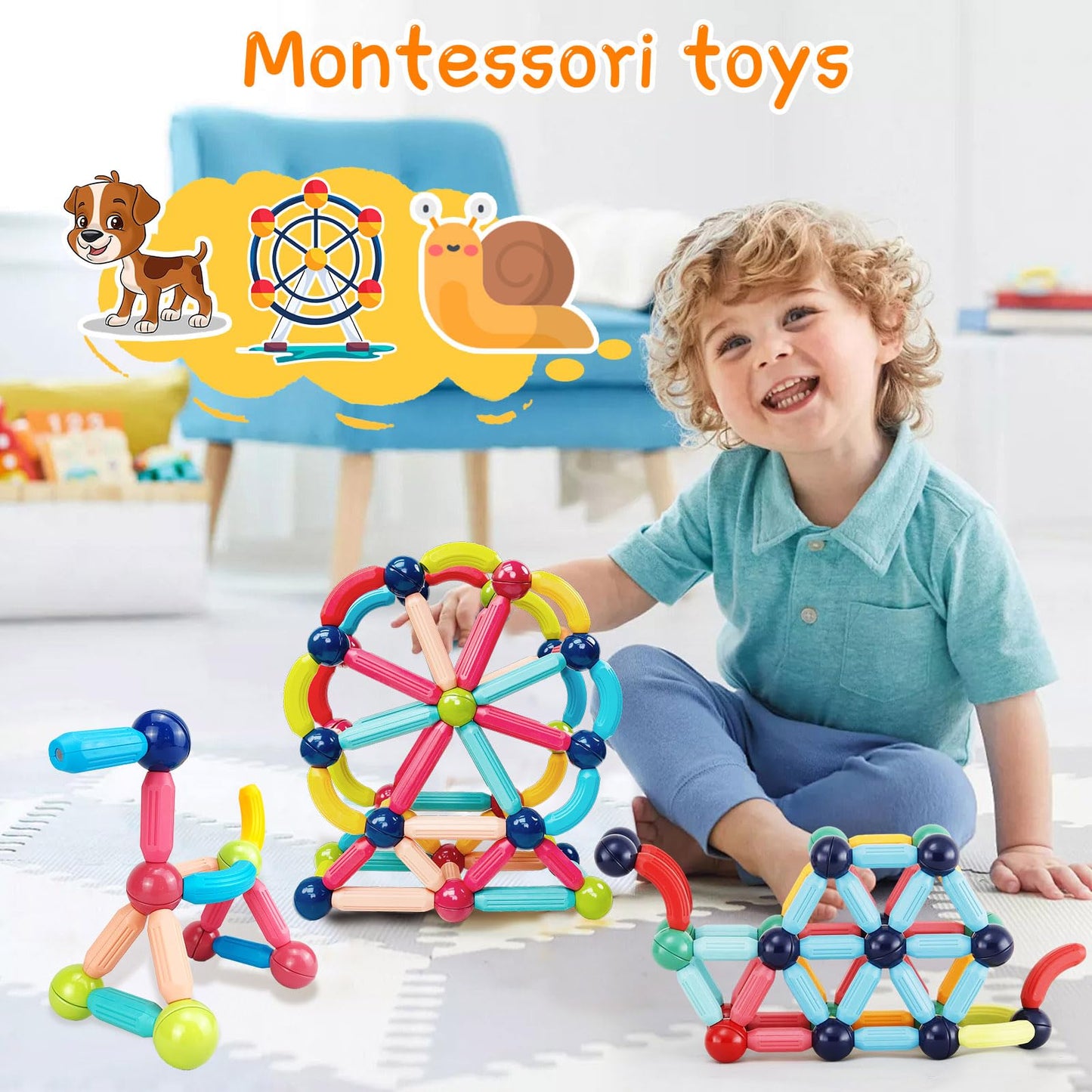 STEMTiles Magnetic Building Blocks Montessori Magnet Toys for Toddlers Kids, Preschool Learning STEM Sensory Toys for 3 Year Old Boys & Girls Gifts-Starter Set