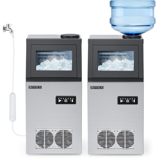 ROVSUN Commercial Ice Maker Machine 110LBS/24H with 2 Water Inlets, Freestanding Ice Machine with 24lbs Storage Bin, Ice Scoop & Water Filter for Home Office Restaurant Bar Cafe
