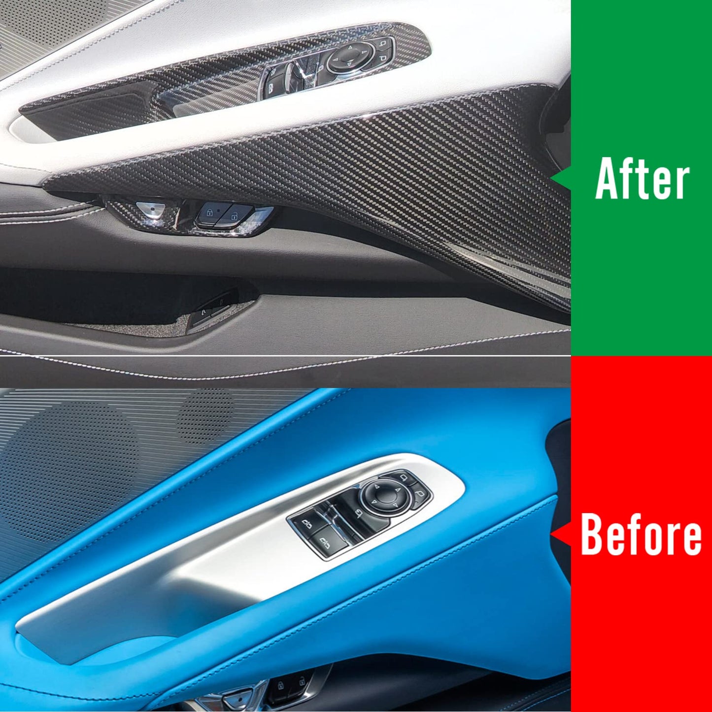Yipmotiv Car Window Lift Switch Panel Cover Trims for Corvette C8 2020 2021 2022 2023 2024, Genuine Carbon Fiber Interior Window Button Frame- C8 Coupe ONLY