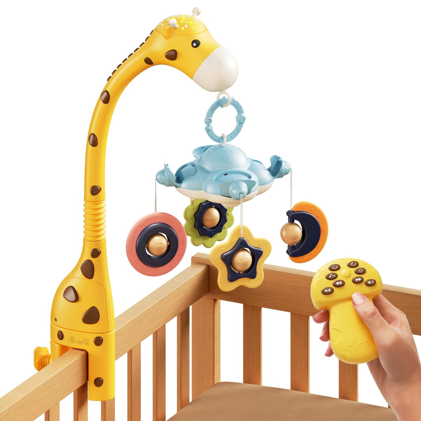 TUMAMA Baby Crib Mobile,3 in 1 Crib Toys with Remote Control,Projection Night Light, Music and White Noise, Mute Spin Motor Nursery Sensory Toys for Infant 0 3 6 9 Month Newborn Xmas Gift