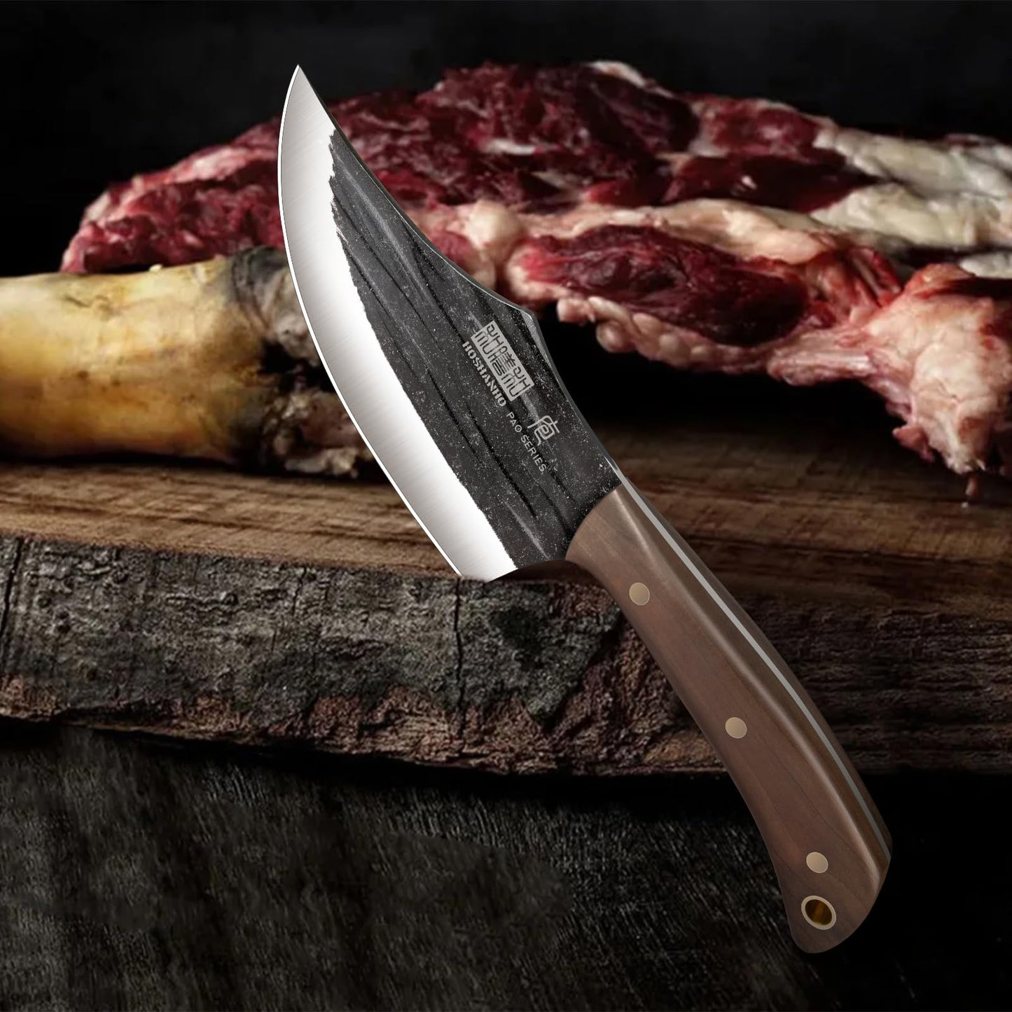 HOSHANHO Butcher Knife Set, Hand Forged Butcher Chef Knife Set with Roll Bag, Sharp Meat Cleaver Knife & Bone Chopper Knives & Fillet Knives for Home & Camping & BBQ Gift for Men