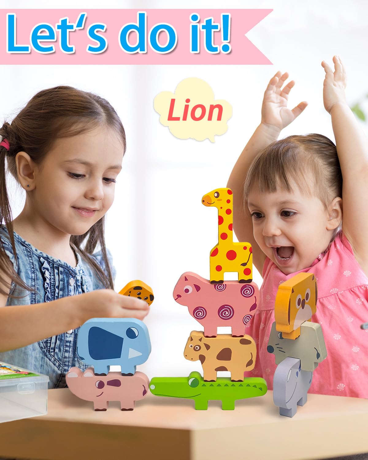 Vaiheng Toys for Toddlers 1-3, Montessori Toys for 1 2 3 4 Year Old Boys & Girls, Toy Age 2-4 0-2 Kids Baby, 1 2 3 Year Old Girls Boys Gifts, Wooden Animal Blocks Stacking Education Puzzles Toy