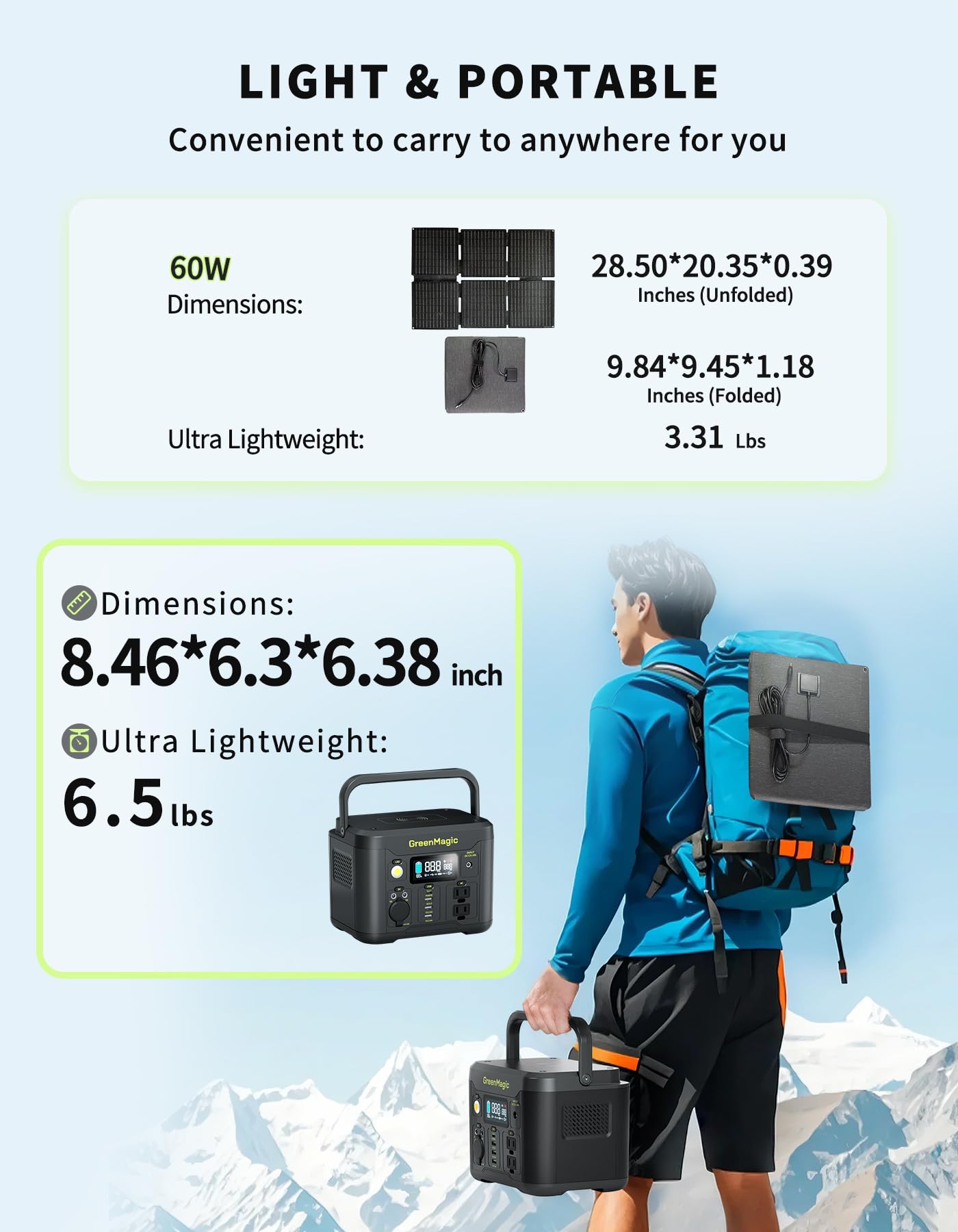 Portable Power Station 330W, Solar Powered Generator with Fast PD Output with 60W Solar Panel, 120V Pure Sine Wave AC Outlet Charging Lithium Battery for Outdoors Camping Travel Home Blackout