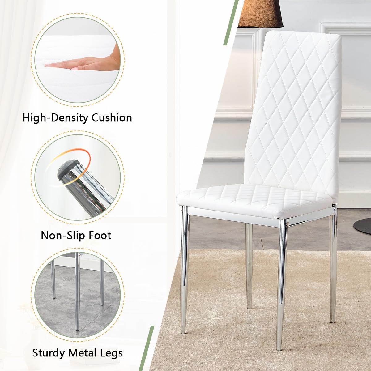 JEARGE Glass Dining Table Set for 6, 7 Piece Dining Room Table Set for 6, 71" Large Kitchen Table Set with Upholstered Chairs, Rectangular Tempered Glass Tabletop with DIY Style Leg