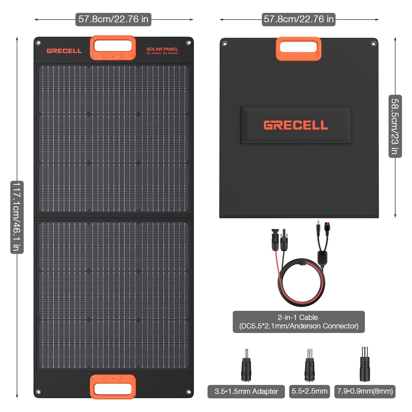 GRECELL 100W Portable Solar Panel for Power Station Generator, 20V Foldable Solar Cell Solar Charger with High-Efficiency Battery Charger for Outdoor Camping Van RV Trip