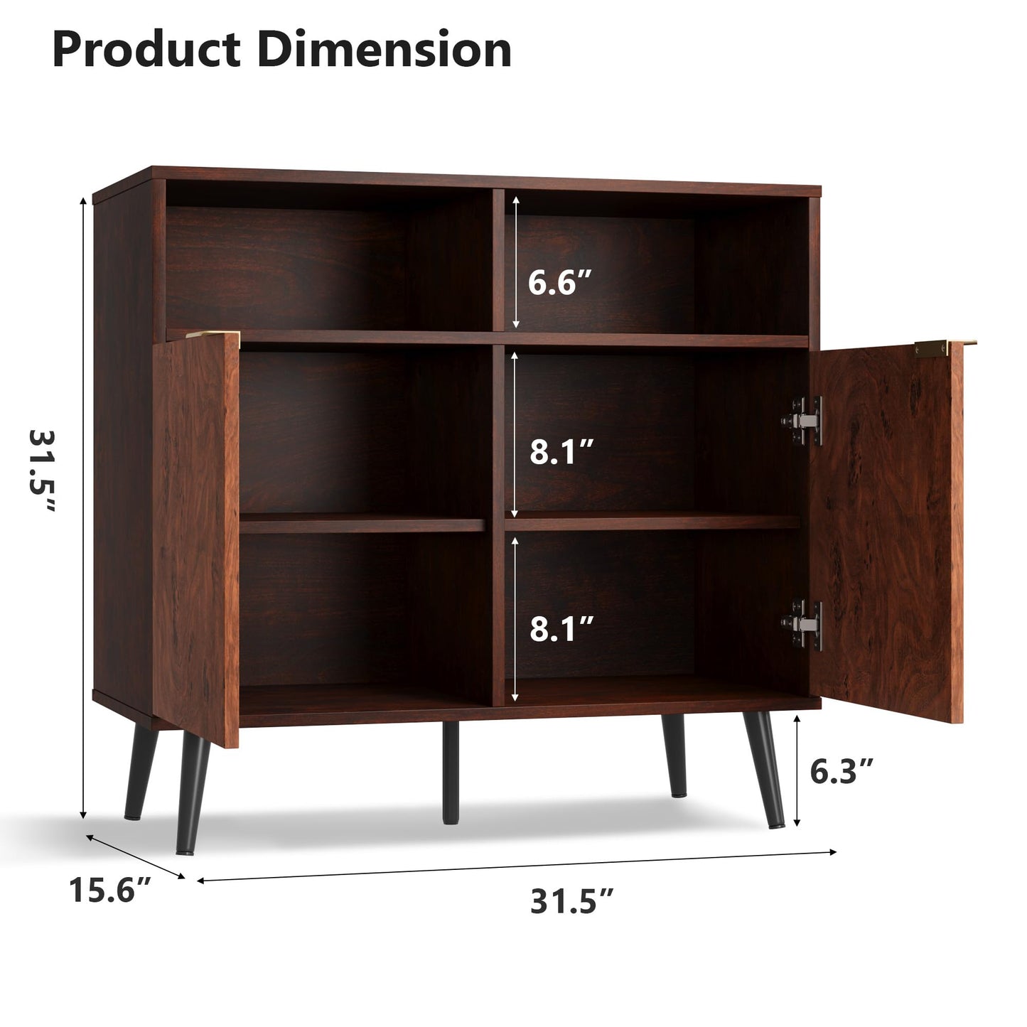 GarveeHome Buffet Cabinet with Drawers and Storage, 31.5 in Large Sideboard Buffet Credenza Storage Cabinet with Shelves and Doors, Walnut Buffet Cabinet for Dining Room, Entryway, Living Room