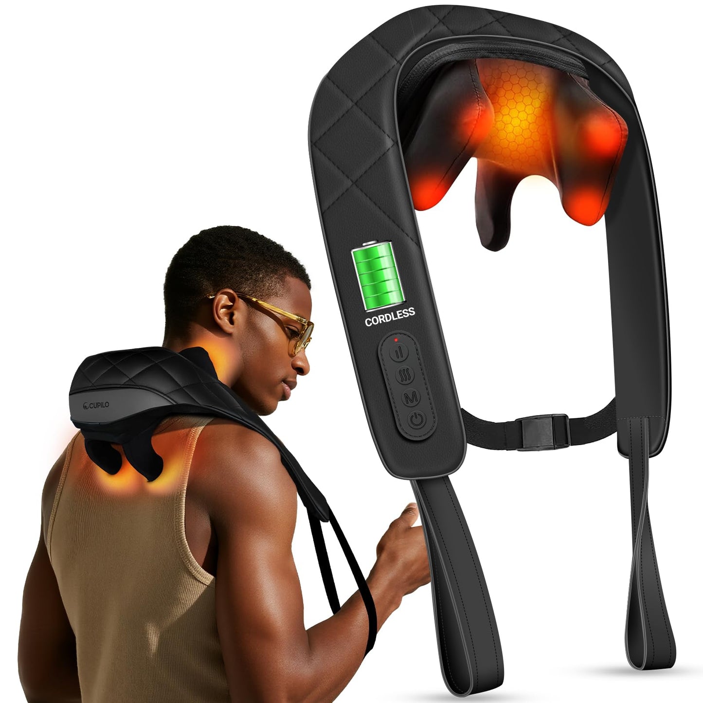 CuPiLo Cordless Neck Massager for Pain Relief Deep Tissue - HSA Eligible, Upgarded Deep Kneading FSA Shoulder Back Massager with Heat, Massager Pillow for Neck and Shoulder Pain, Gifts for Women Men
