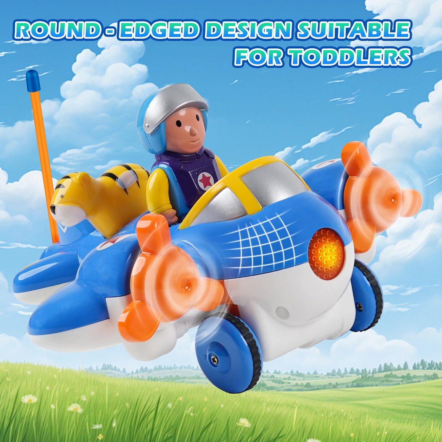 Gaitel Remote Control Airplane for Kids - Birthday Gifts for Boys Toddlers Ages 18+ Months, 2 3 4 5 Year Old, RC Cartoon Aircraft Toy with Lights, Music and Easy Control