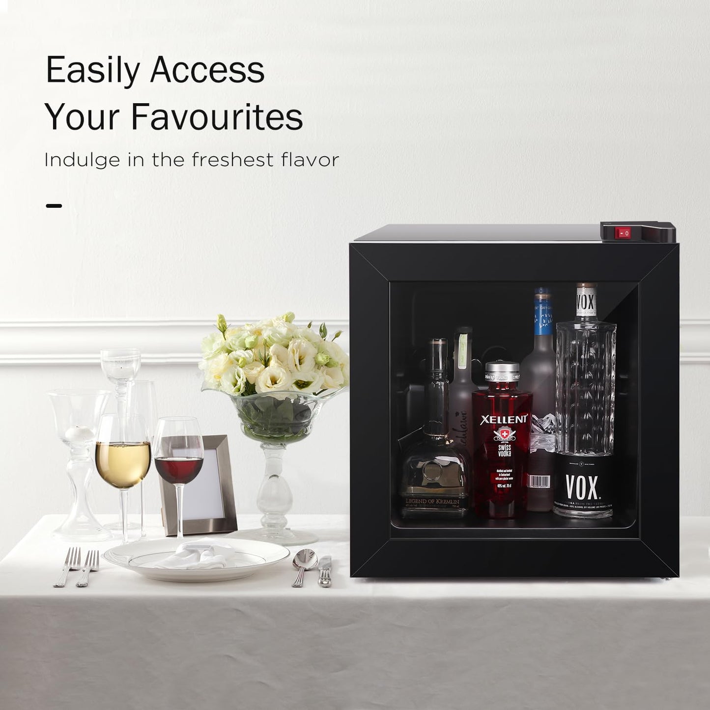ADT Mini with Display Glass Door 1.1 Cu Ft Small Freezer with 2 Removable Shelves 7 Temperature Settings -8°F to 14°F Perfect for Liquor and Ice Cream