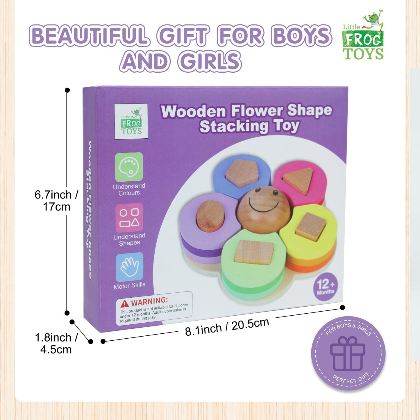 Flower Shape Wooden Stacking Puzzle Toy, Baby Shape Sorter Toy, Sensory Toys for Kids with Autism, Ideal Montessori Toys for 1+ Year Old, Sustainable Stacking Toys for Toddlers 1-3