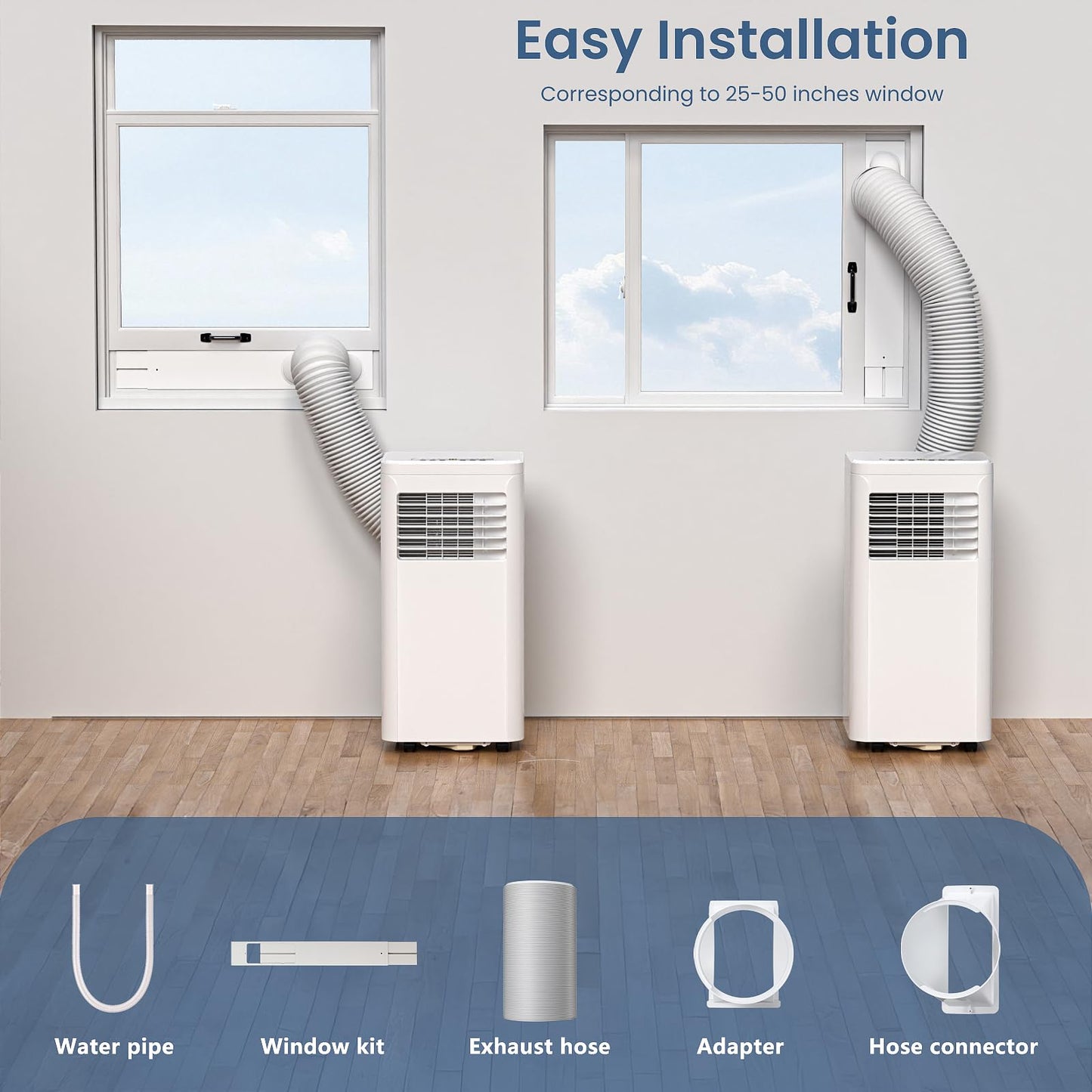 ZAFRO Portable Air Conditioners, 10000 BTU, 3 in 1 Portable AC Unit with Window Kits, Fan & Dehumidifier Modes, Cools up to 450 Sq.Ft, LED Display/Remote Control, 24H Timer for Living Room, Bedroom
