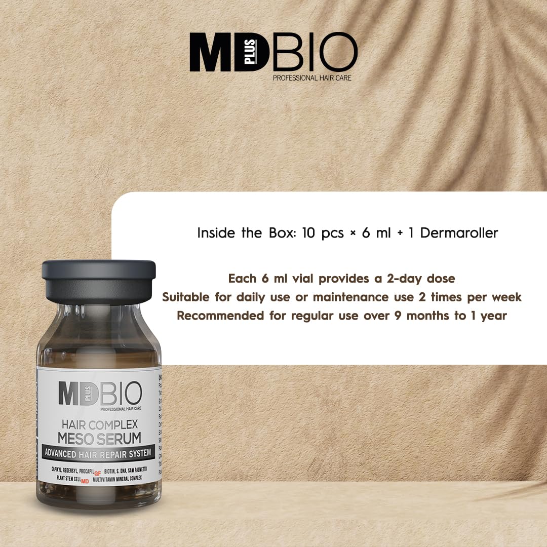 MD PLUS BIO Clinical Hair Regrowth Meso Complex Serum Kit - Strengthens Hair Roots and Promotes Hair Regrowth - Serum Set for Stronger, Thicker & Longer Hair - 10 Pcs 6 ml Vials
