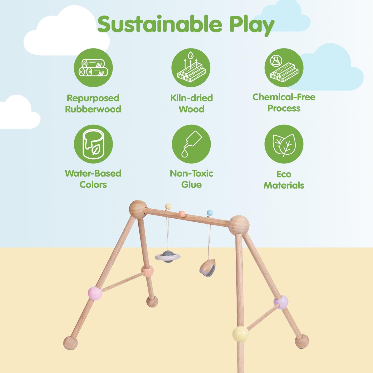 PlanToys® Play Gym Wooden Baby Activity Toy in Pastel Colours | Montessori Sensory Play for Motor Skills, Coordination & Focus | Eco-Friendly Developmental Gym