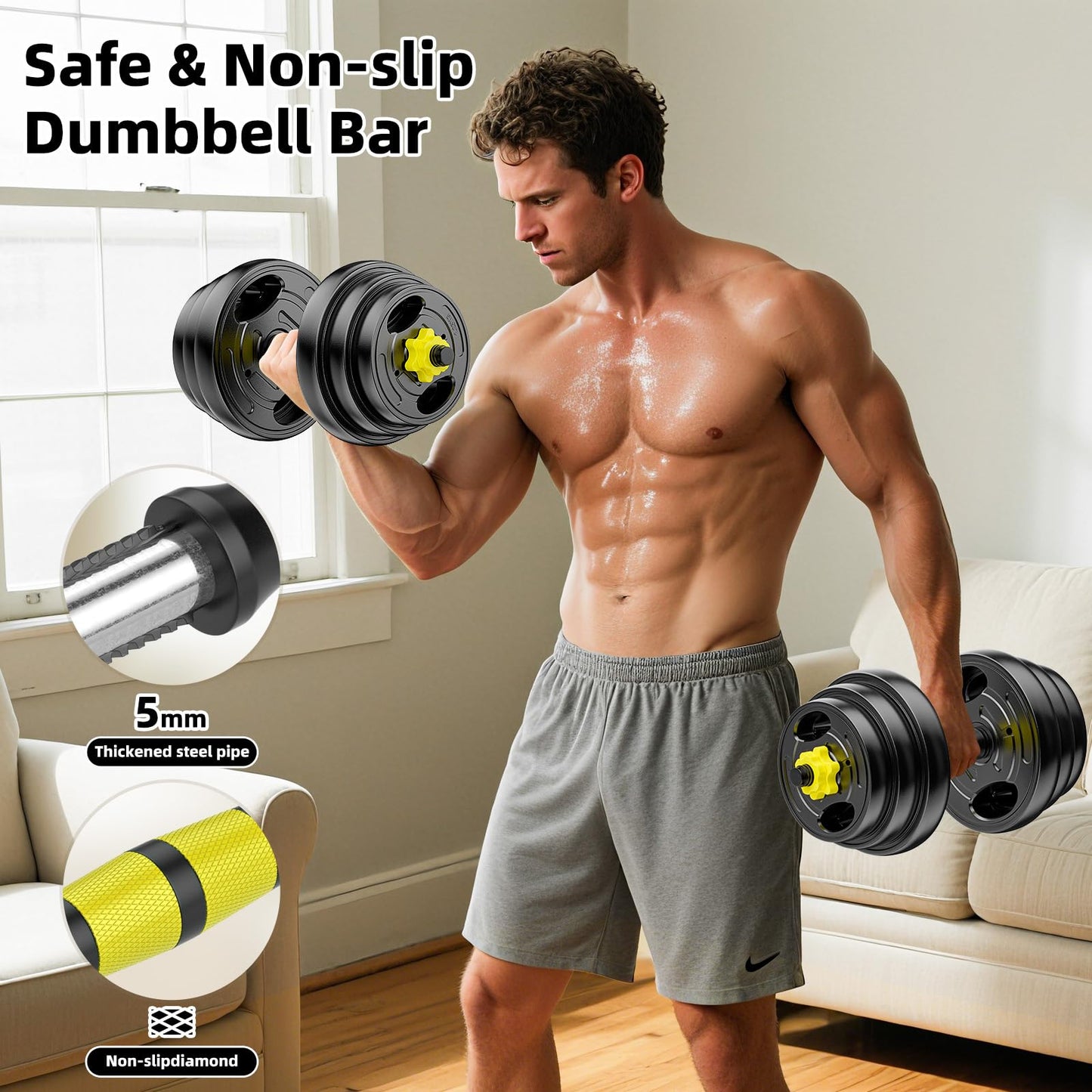 HUAYA Adjustable Dumbbell Set, 10-90lbs Free Weights with Connector – 4 in 1 Dumbbells, Barbell, Kettlebell & Push Up Stand, Adjustable Weights Set for Home Gym Fitness Equipment for Men & Women (Orange 90lbs (45lbs*2))