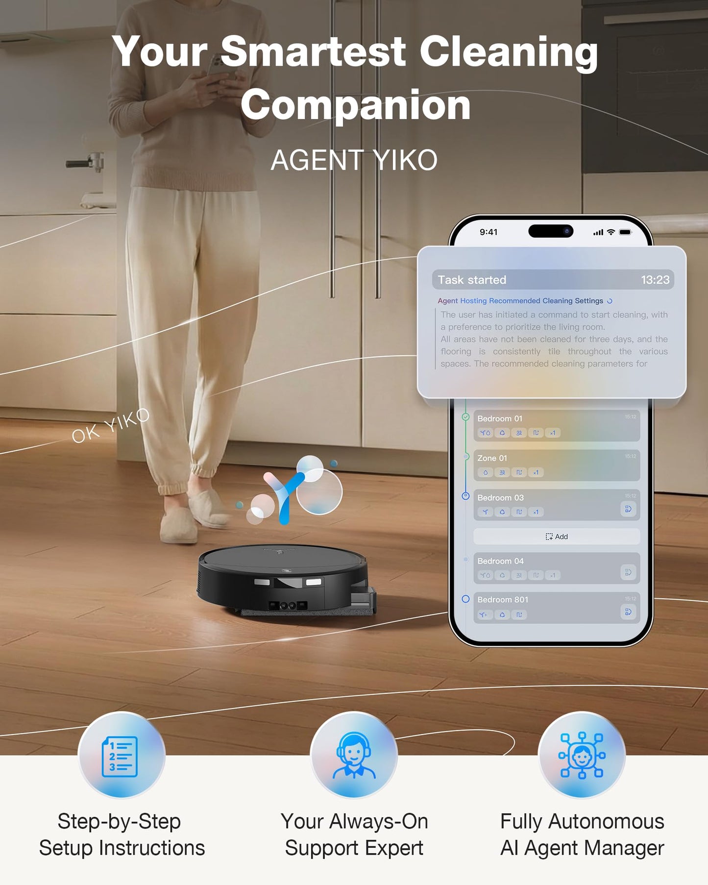 ECOVACS DEEBOT T90 PRO OMNI Robot Vacuum and Mop, 30,000Pa Suction, Instant Self-Cleaning OZMO Roller Mop, TruEdge Deep Edge Cleaning, ZeroTangle, Hot Water Wash & 145°F Air Dry, AI Obstacle Avoidance