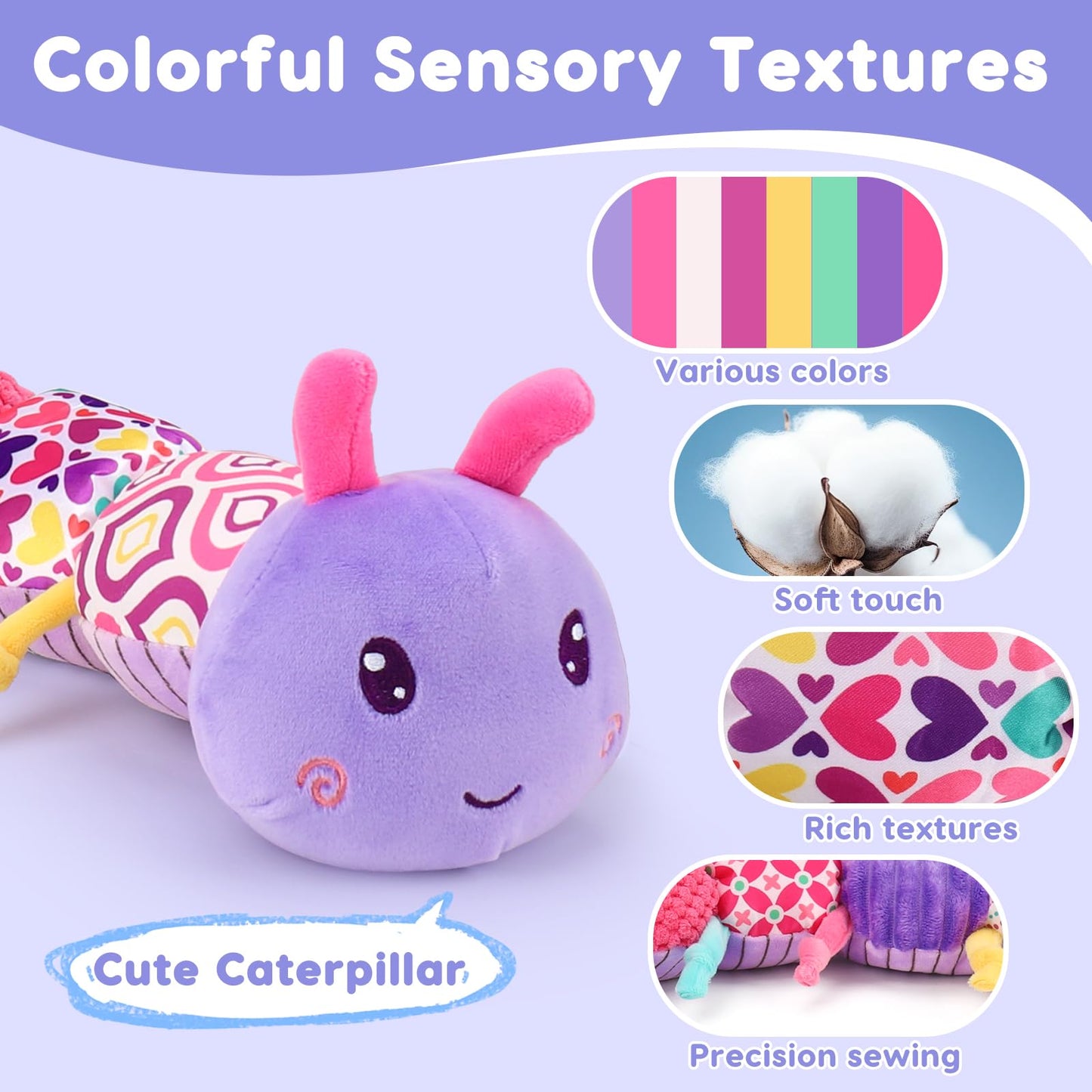 Baby Girl Toys 0-3-6 Months Musical Stuffed Animals Plush Caterpillar Toy Crinkle Rattles Tummy Time Development Sensory Toys infants 6-9-12 Months Newborn Girls Boy Shower Gifts Easter Basket Stuffer