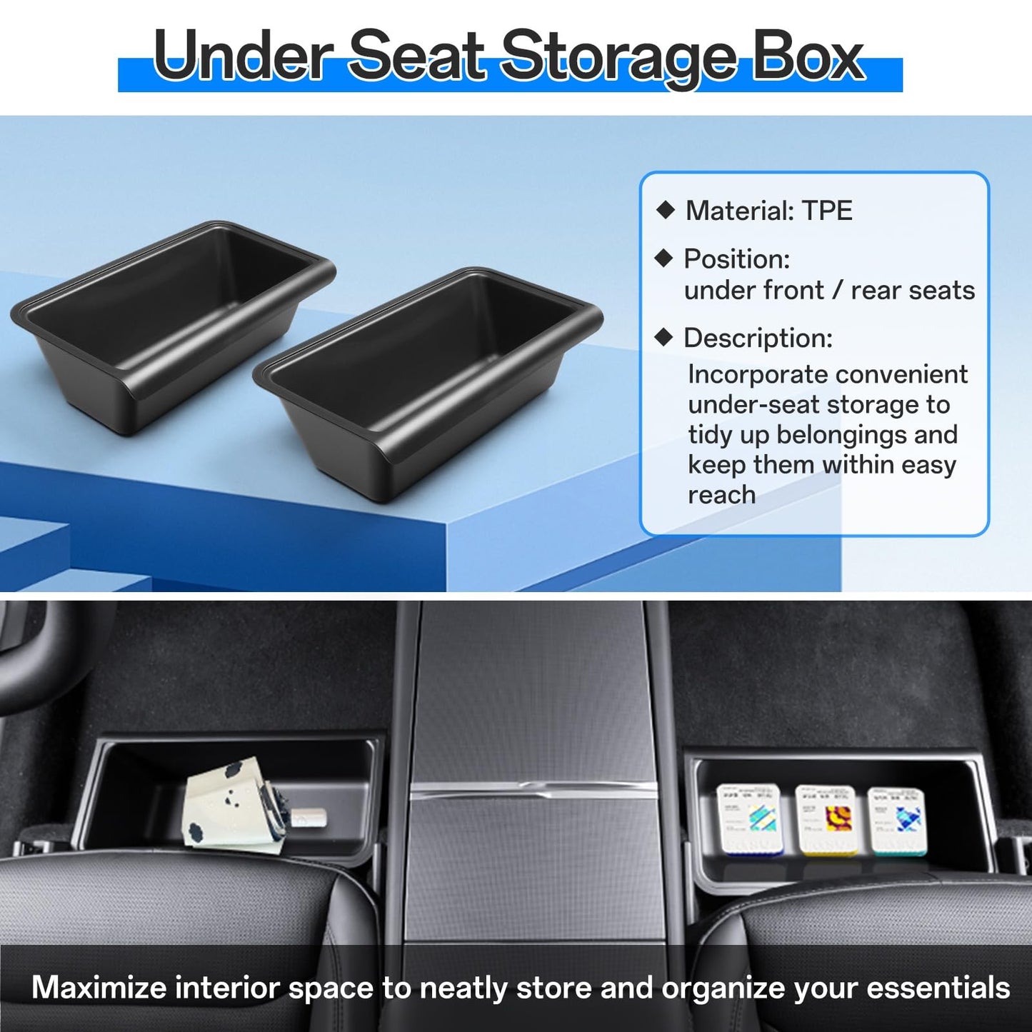DGXWLLW 16PCS Organizer Tray Storage Box for Tesla Model Y Juniper 2025 2026 Premium Performance Accessories with Trunk Storage Bins Under Screen Tray Under Seat Box Trash Can Center Organizer Set
