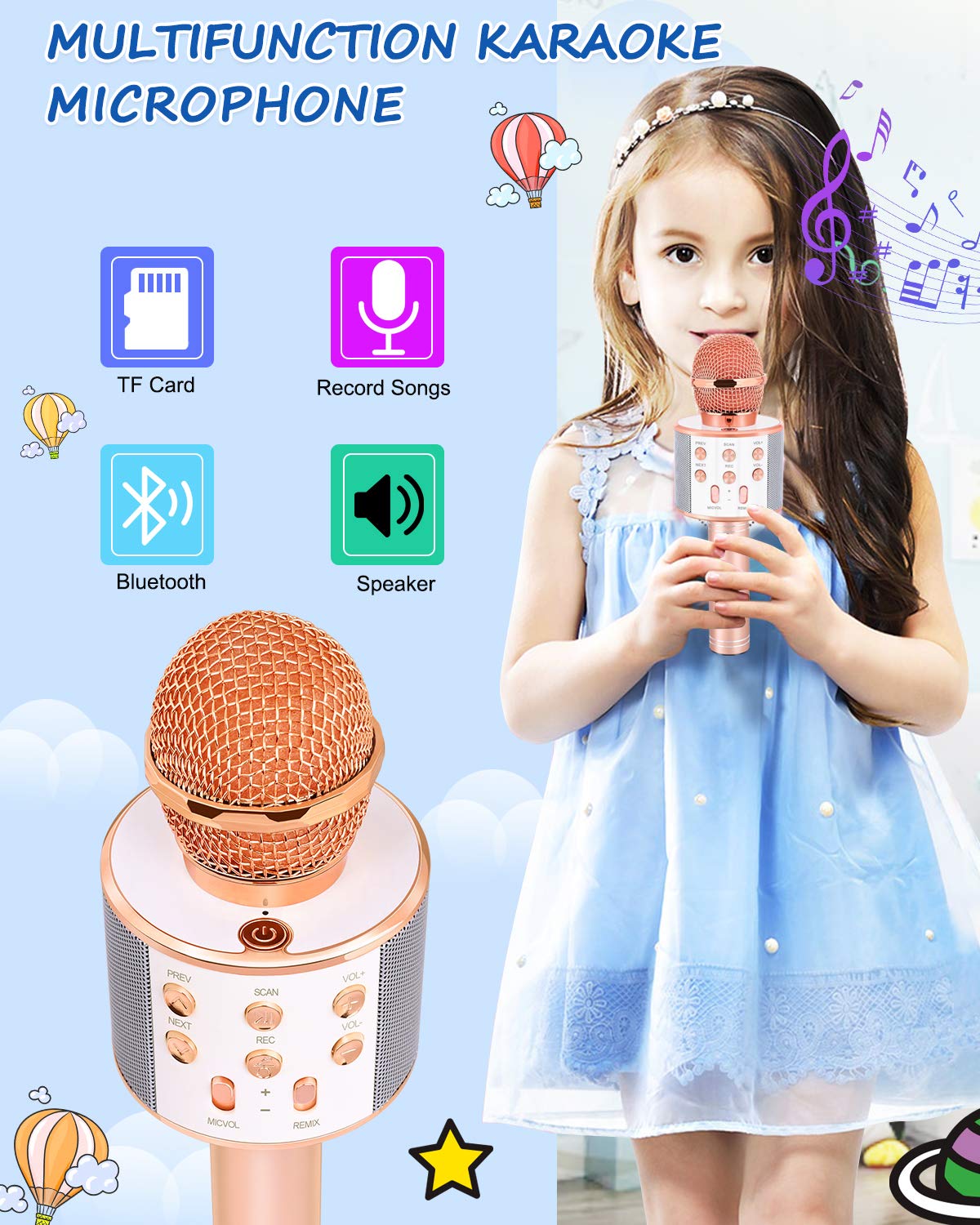 Dodosky Toys for Girls Age 5-12, Wireless Bluetooth Karaoke Microphone for Kids Popular Toys for 5 6 7 8 9 10 11 12 Year Olds Girls Boys Best Gifts for 5-12 Year Olds Girl Boy Teen - Champagne