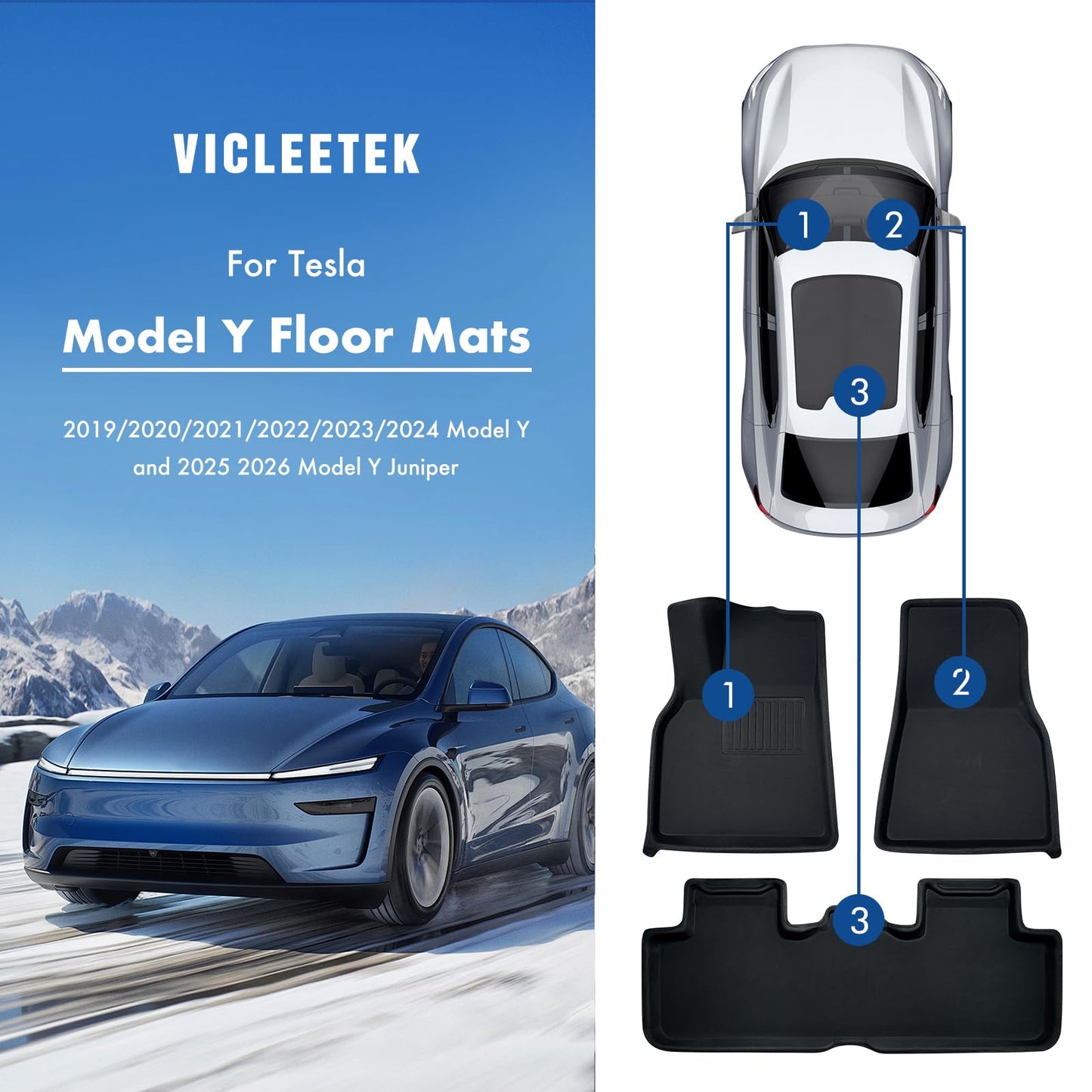 Premium TPE All-Weather Floor Mats for Tesla Model Y 2019-2026 Juniper with High Edges,1st & 2nd Row Waterproof Car Accessories, Pedal Safe Design, Easy to Clean